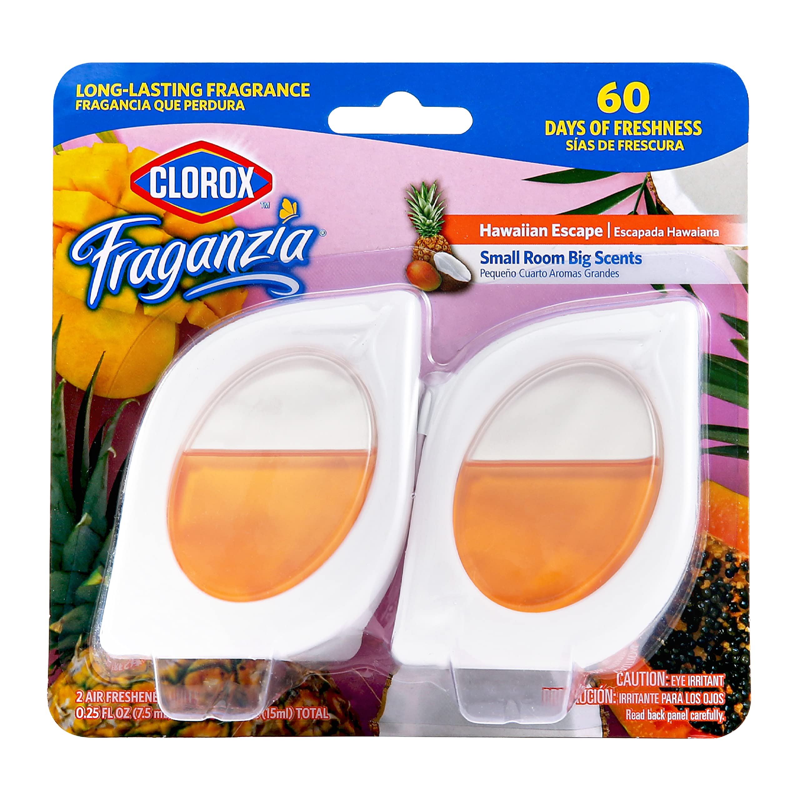 Clorox Fraganzia Air Freshener 2-Pack | Hawaiian Escape Scent for Home & Bathroom | No-Plug, Battery-Free Freshness | Small Room