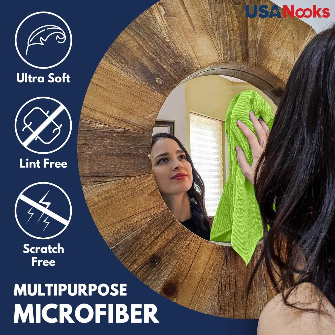 Usanooks Microfiber Cleaning Cloth Light Green - 12 Pcs 12.5''X12.5'' - High Performance - 1200 Washes, Ultra Absorbent Towels W