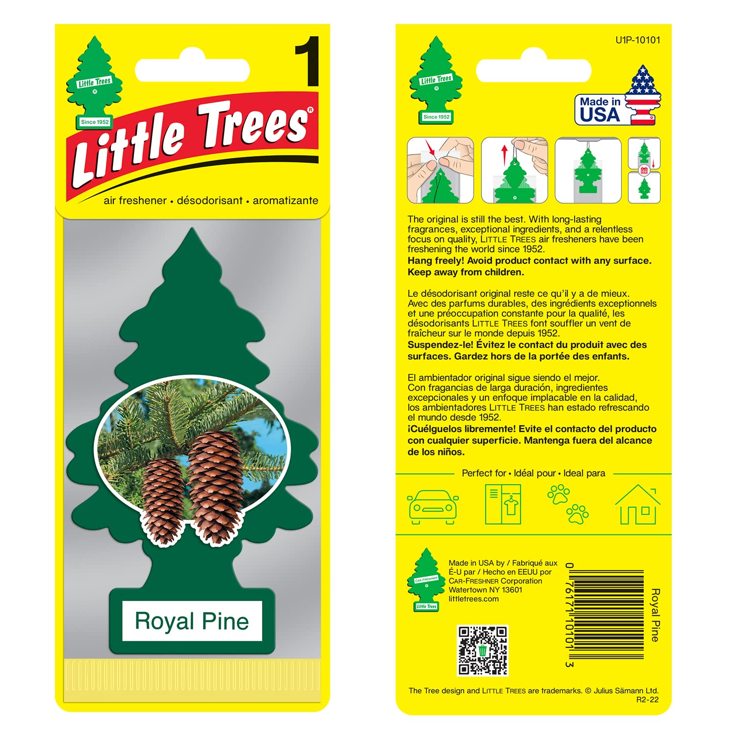 LITTLE TREES Car Air Freshener - Royal Pine Hanging Paper Tree, 12 Count, Green