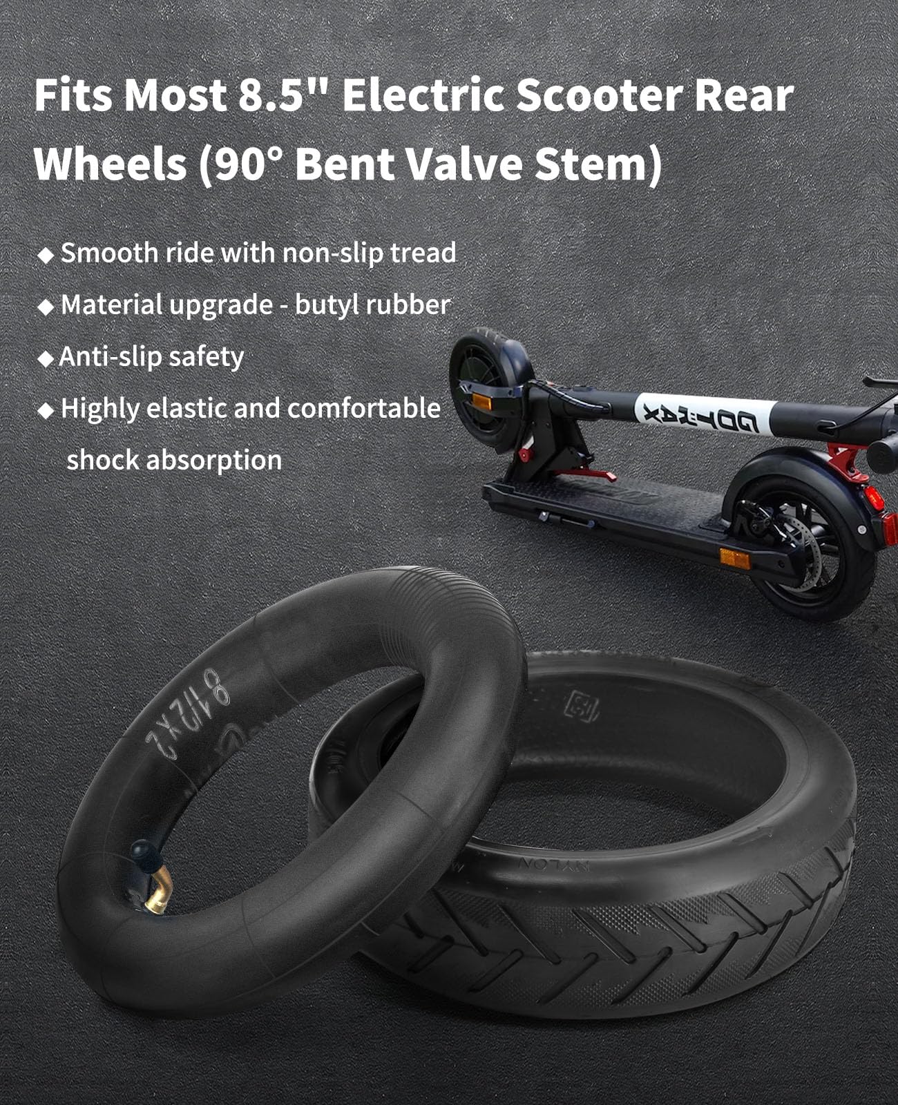 Walshen 8.5 Tire Tube with Bent Valve 50/75-6.1 for Gotrax/Xiaomi Electric Scooters - Durable Inner Tube Replacement (1 Set)