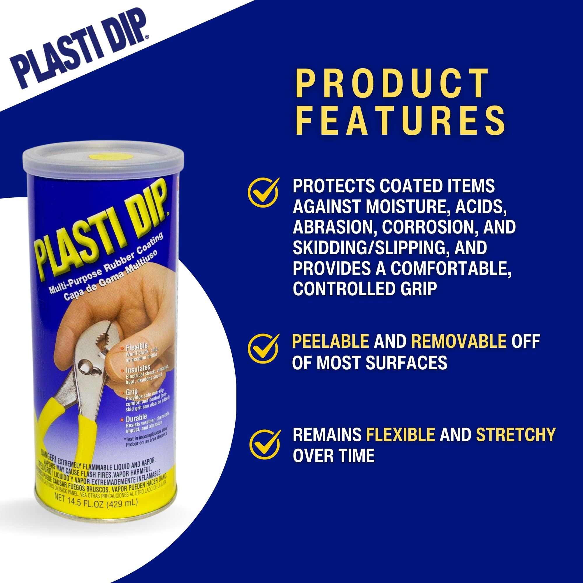Plasti Dip Yellow Liquid Rubber Dip Can (14.5 Oz) for Automotive Enthusiasts - Peelable, Durable Tool Dip & Rubber Dip Coating -