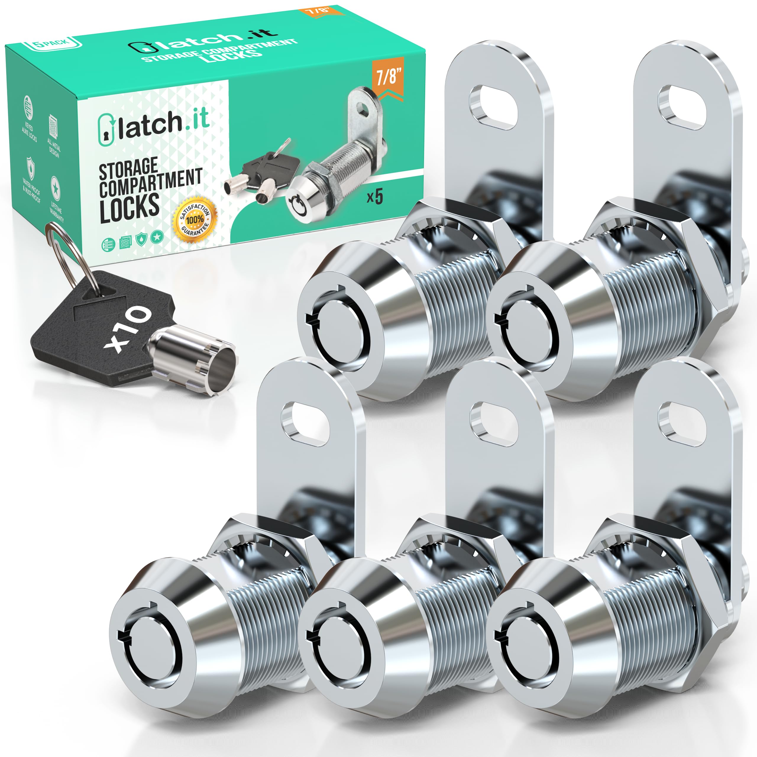 Latch.It 7/8    Rv Storage Locks | 5-Pack Rv Compartment Locks | Utility Cam Lock | 100% Metal Rv Latch For Storage Door On Camp