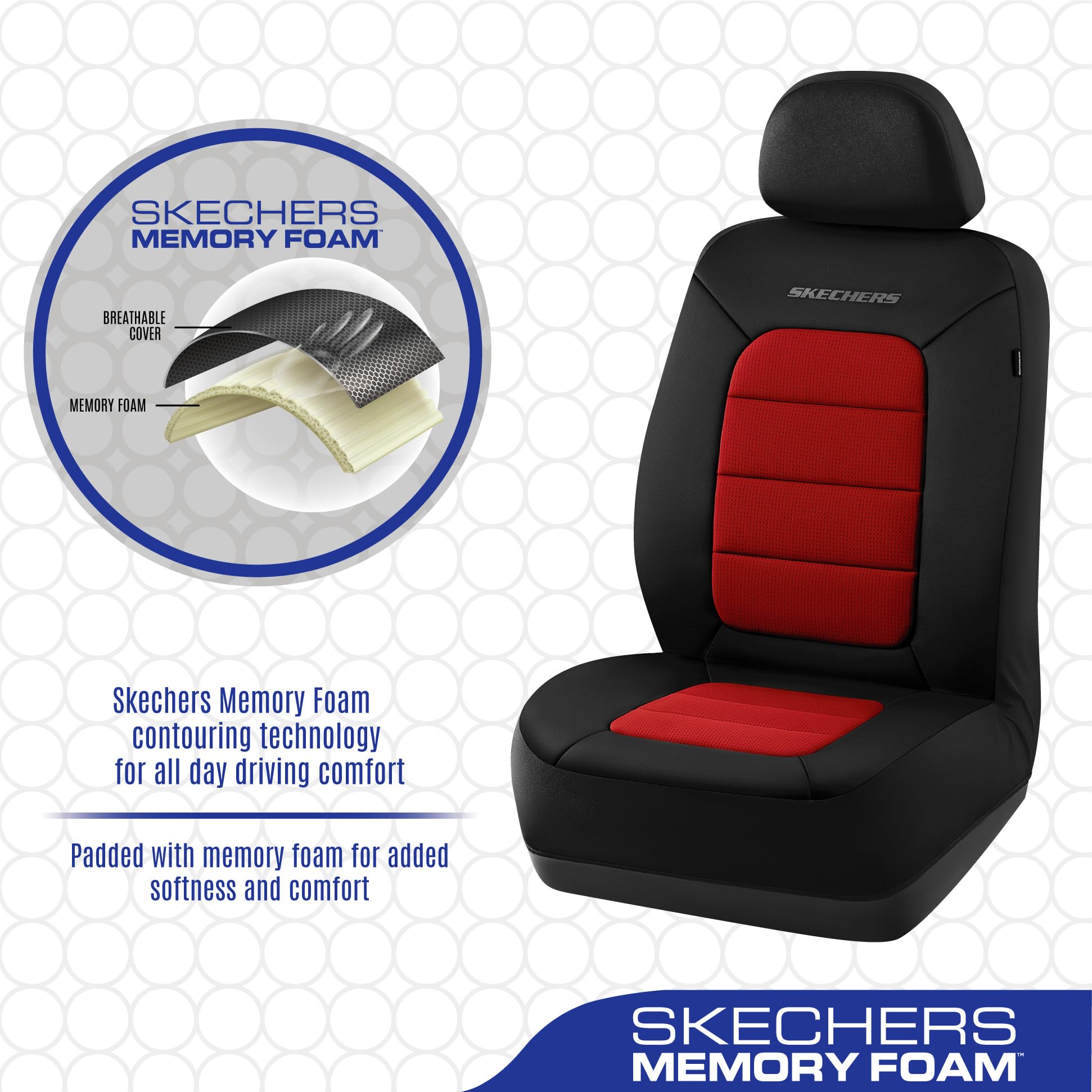 Skechers Memory Foam Car Seat Covers,Thick Cool Touch Fabric Seat Covers,car seat Protector Full Set,Airbag Compatible,Automotiv