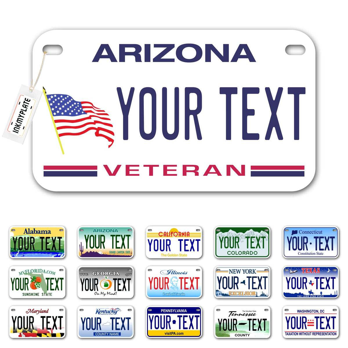 Inkmyplate Personalized Arizona Vet Small License Plate | Motorcycle 7X4 In | 3 Sizes | Custom License Plates For Kids Bicycles 
