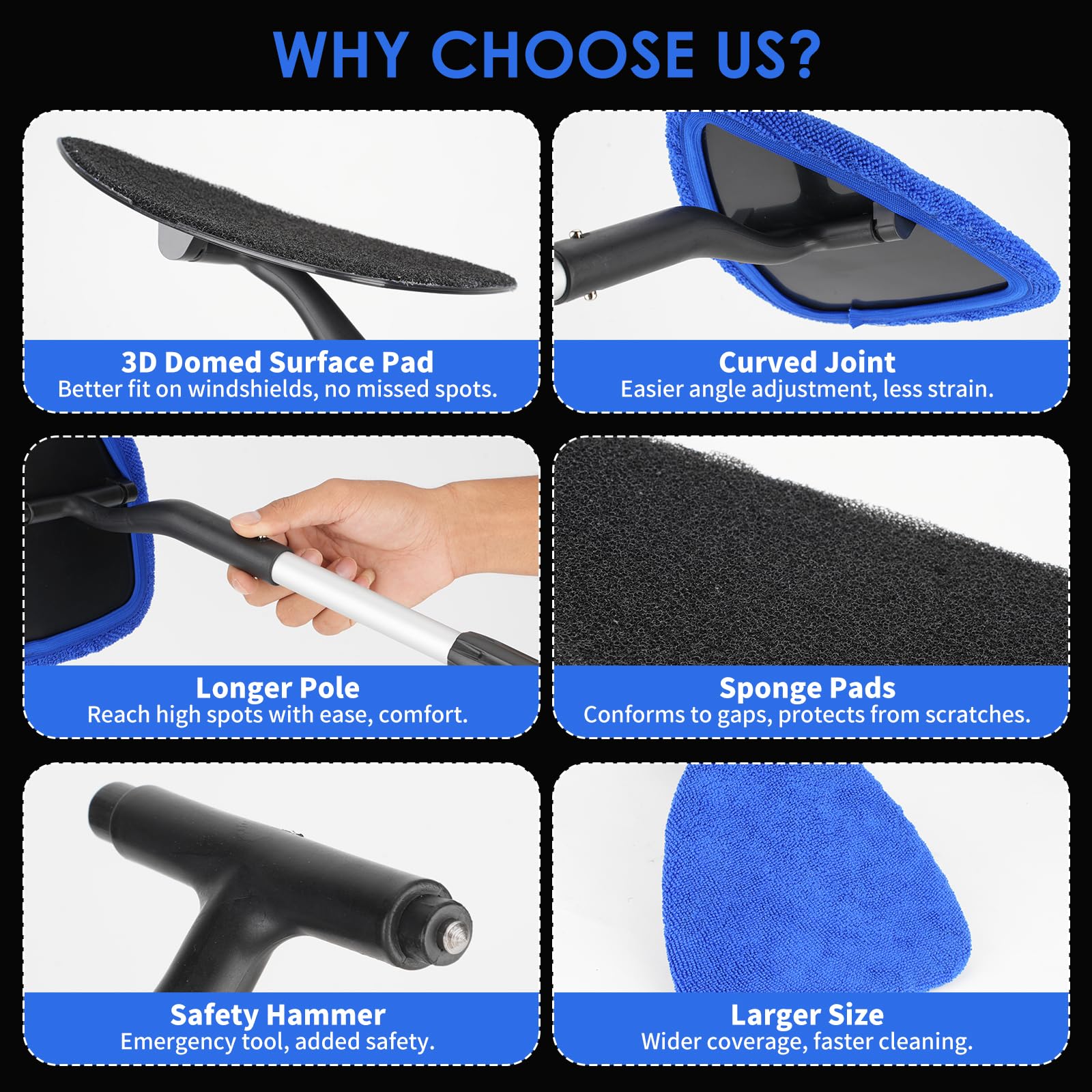 Mionyl 24 Inch Car Windshield Cleaner Tool, 3D Window Cleaning Wand With Microfiber Towel And Long Handle Pro Set