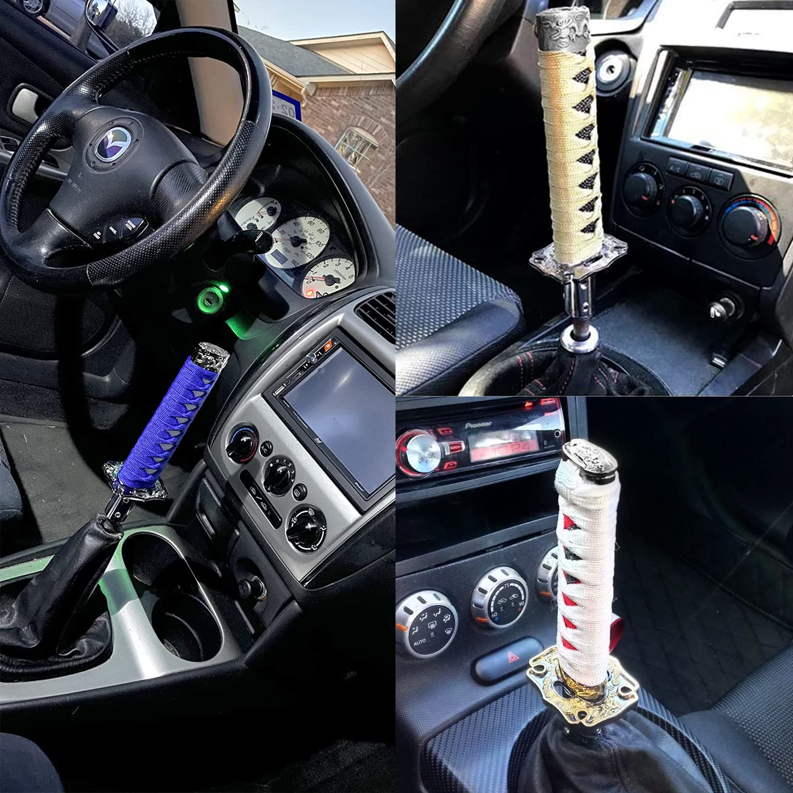 Ryanstar Gear Shift Knob Sword Shift Knobs Katana Samural Shift Gear Lever Universal Compatible With Manual Cars Most Automatic Cars With 4 Adapters Blue+White