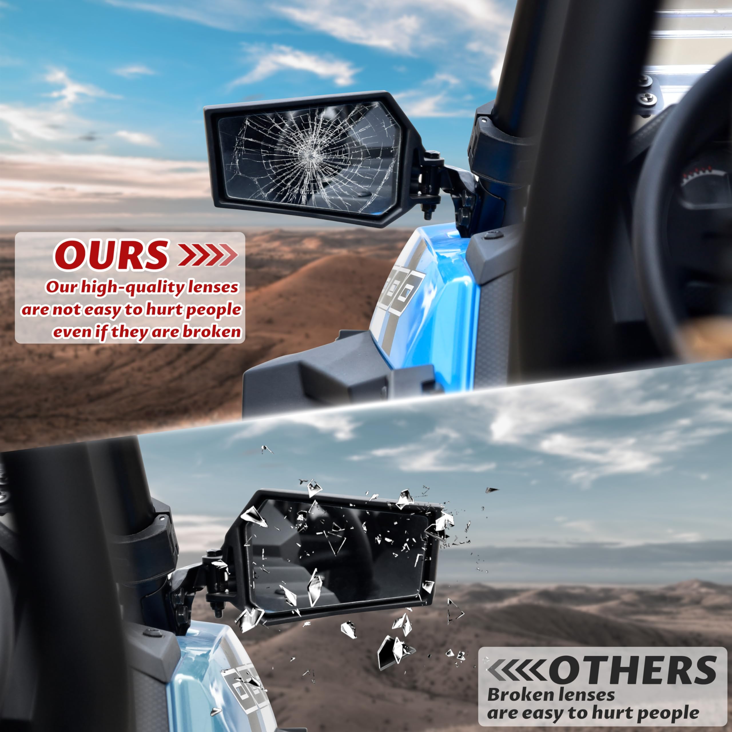 SAUTVS Adjustable Rearview Side Mirrors for Polaris RZR XP 1000 14-23, Folding Clear Rear View Side Mirrors for Polaris RZR XP X