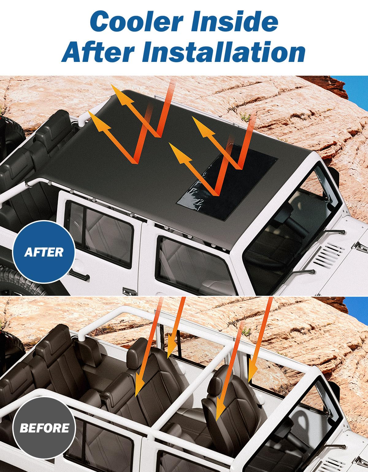 JOYTUTUS Waterproof Sun Shade Top Compatible with Wrangler JKU 4 Door 2007-2018, Canvas Roof Top Cover Wrangler JK Sunshade Bloc