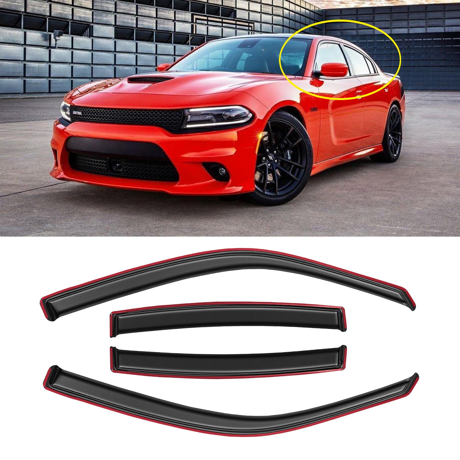 In-Channel Window Rain Guards For 2011-2023 Dodge Charger, Window Visor Guard Vent Wind Shade Deflector Rain Shield Protector Su