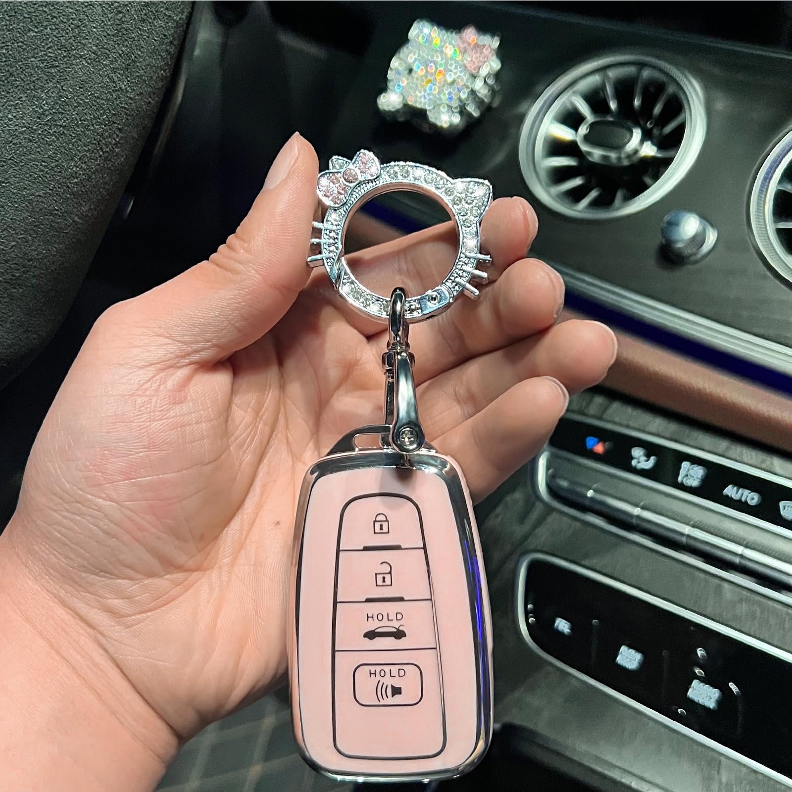 Pangpai Pink Car Accessories 3 Pcs For 2018-2022 Toyota Camry Rav4 Highlander Avalon C-Hr Prius Corolla Gt86 Key Fob Cover With