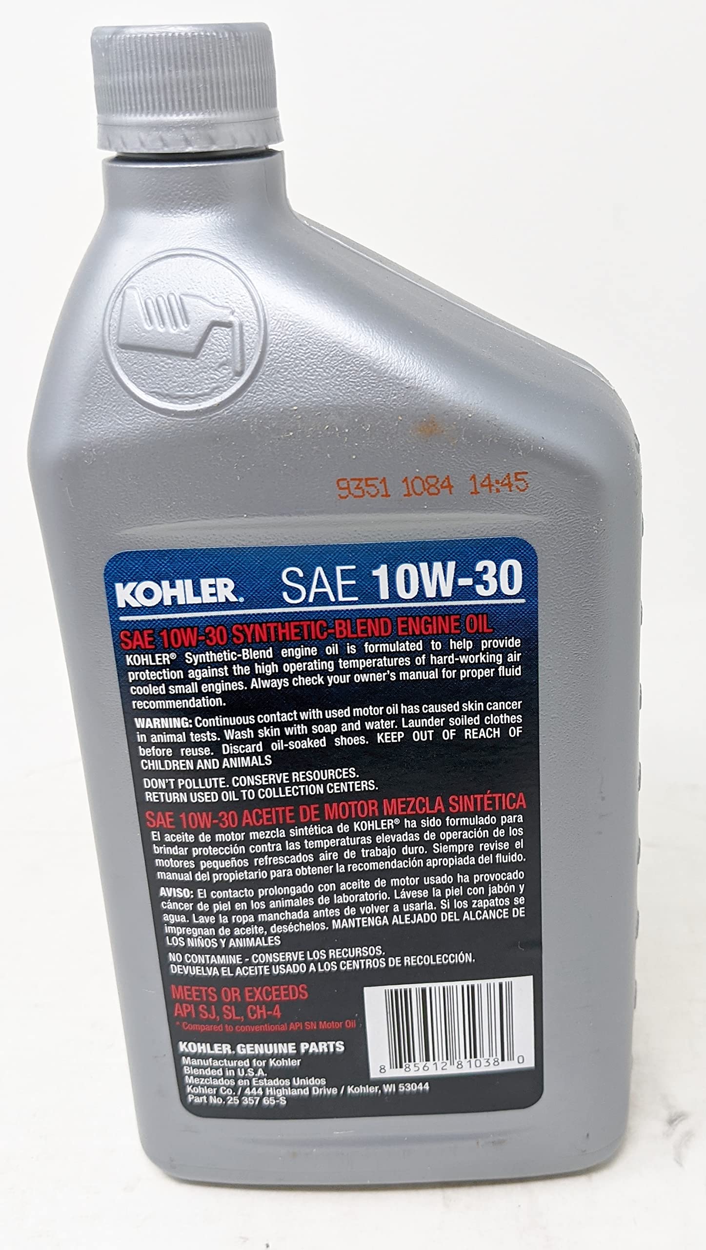 Kohler 6PK 10W-30 Sythetic Blend 25 357 65-S Oil and Fuel Treatment