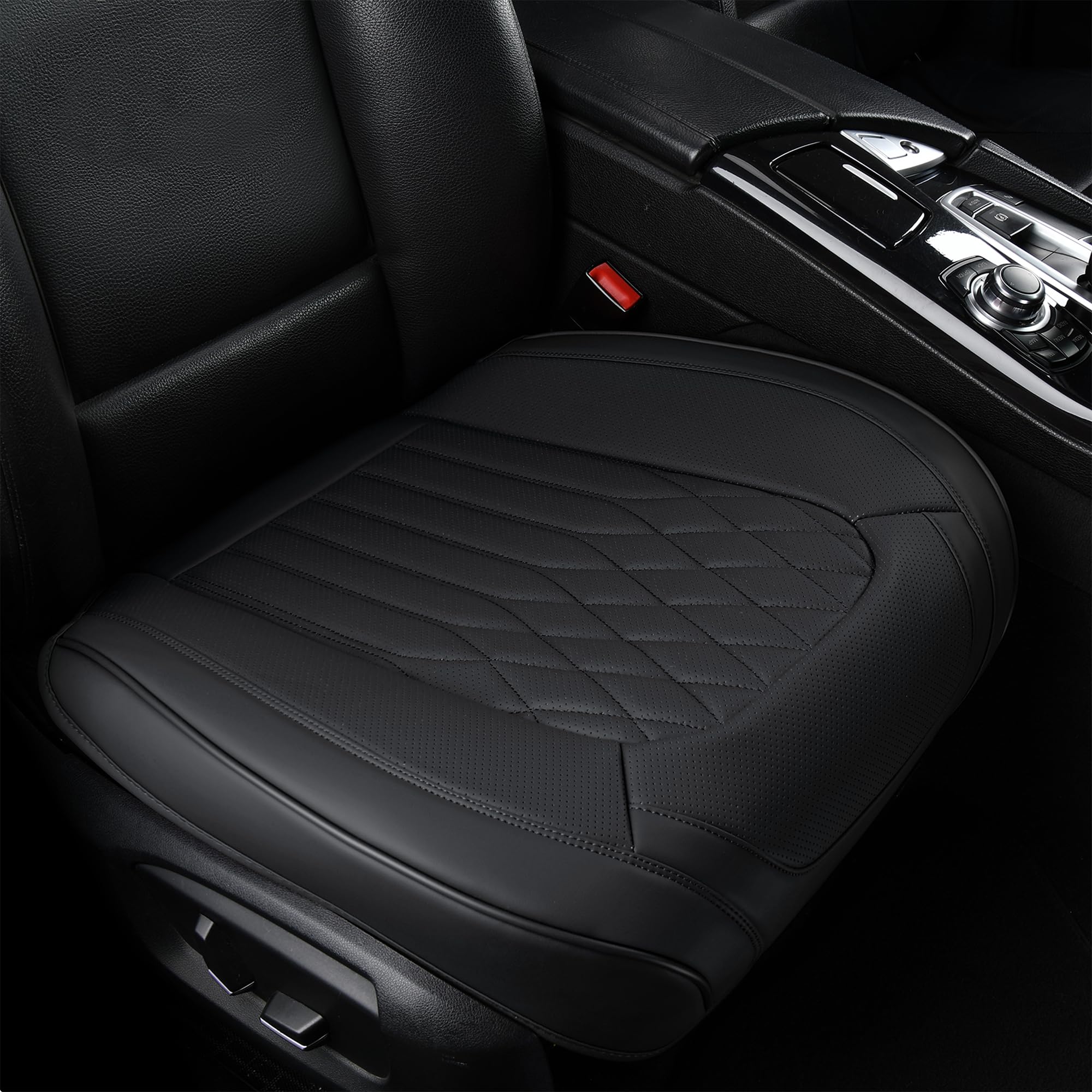 BWTJF Black Car Seat Cover 2 Pack, Universal Leather Front Seat Covers Bottom Protector, Anti-Slip and Full Wrapping Edge Compat