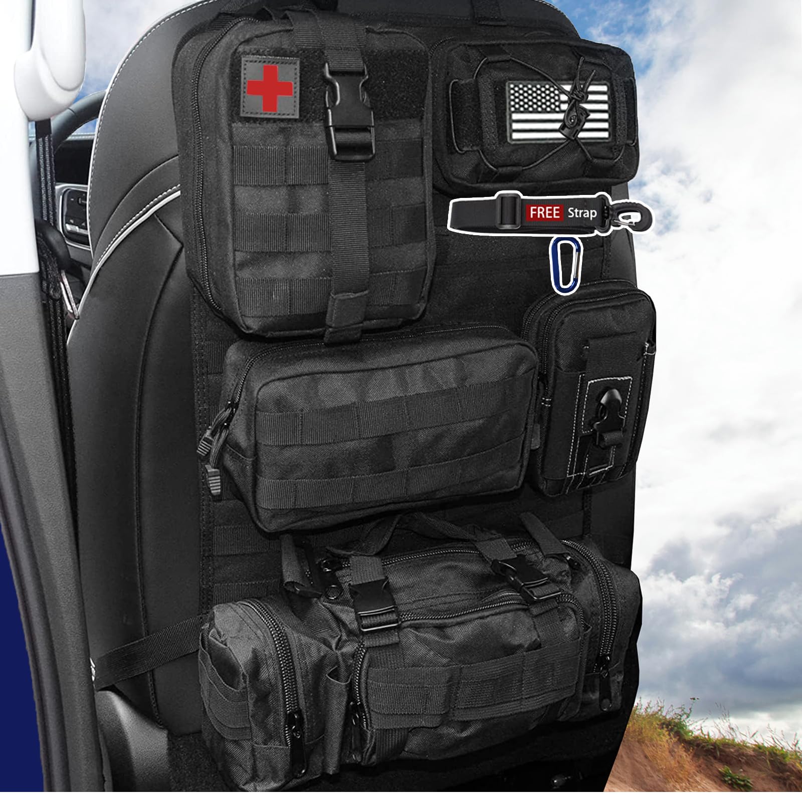 Meautele 6 Pack Tactical Molle Automotive Seat Back Organizer Tactical Vehicle Panel Organizer With 5 Detachable Molle Pouch For