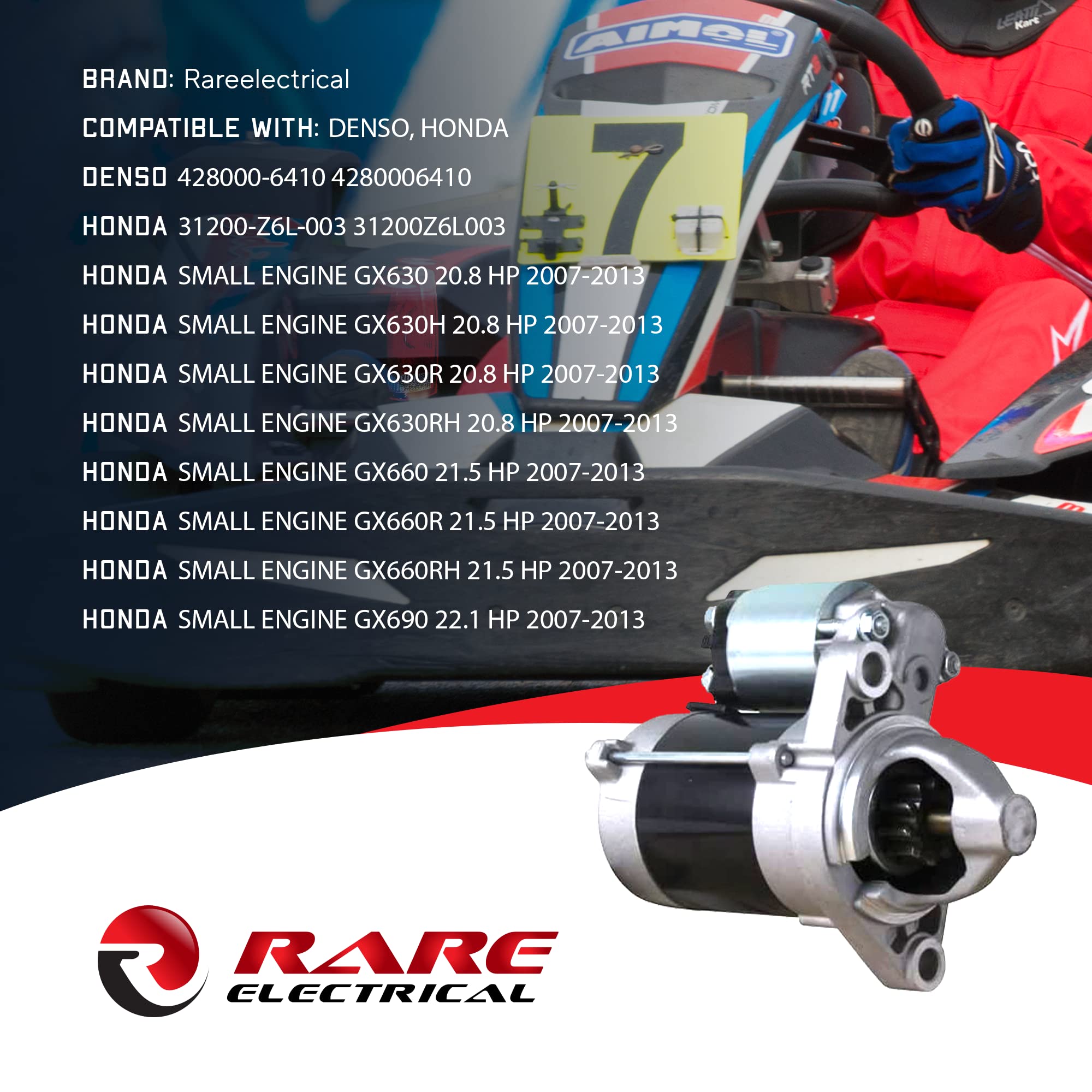 Rareelectrical New 12V Starter Compatible With Honda Gx630Rh Gx660Rh Gx690 Engines 31200Z6L003 428000-6410