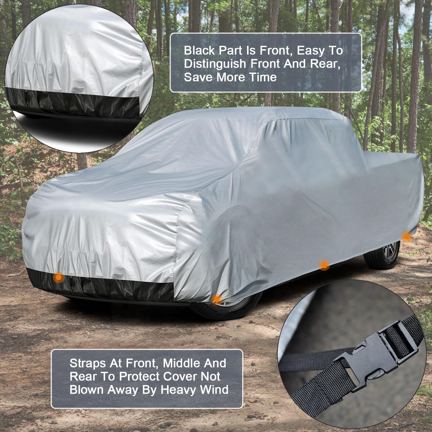 Kayme Mid-Size Truck Cover Waterproof All Weather, Heavy Duty Outdoor Midsize Pickup Cover Sun Rain Protection, Universal Fit Fo