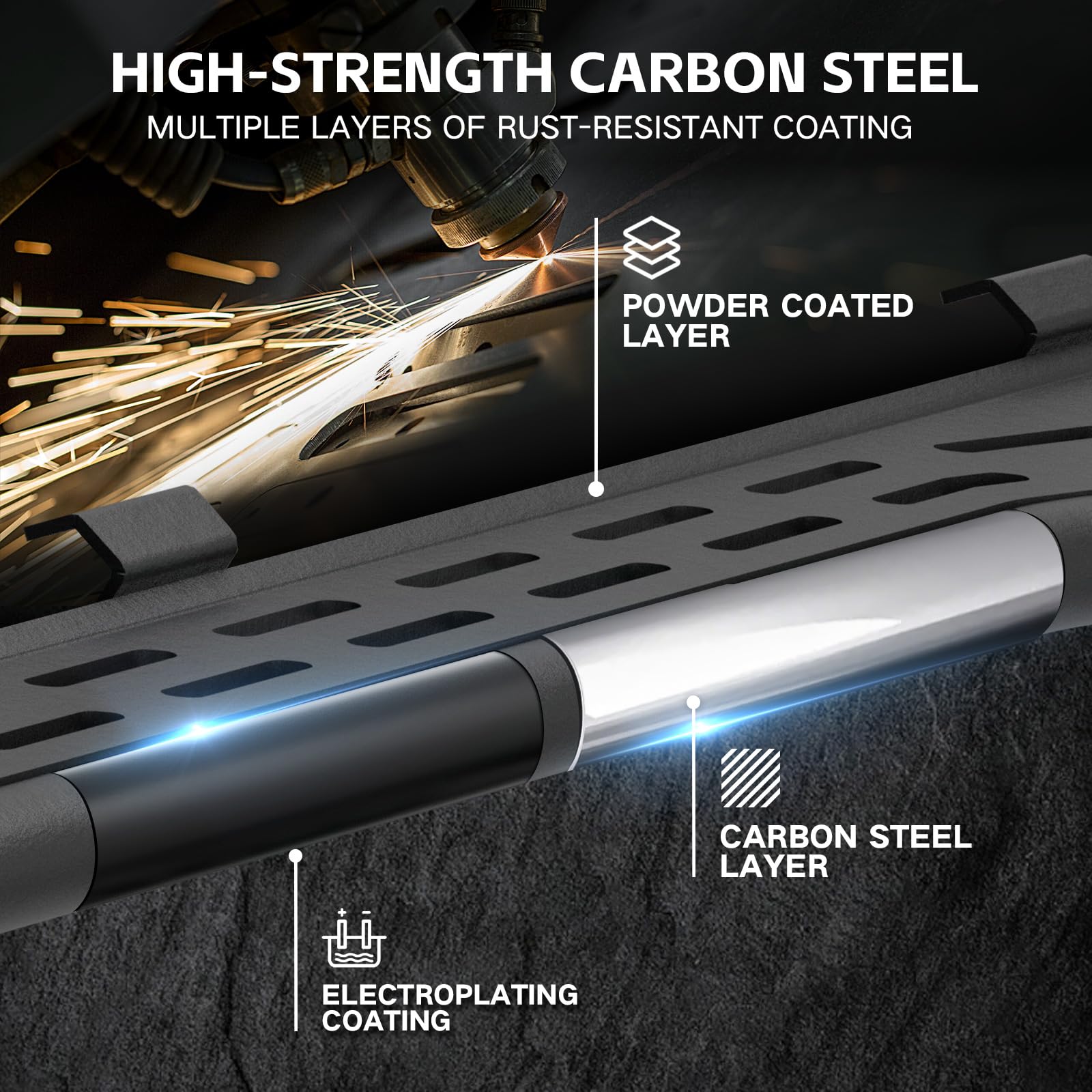 EYOUHZ for Bronco Running Boards Side Steps Compatible with 2021 2022 2023 2024 2025 Ford Bronco 4 Doors with The Rock Rails, Re