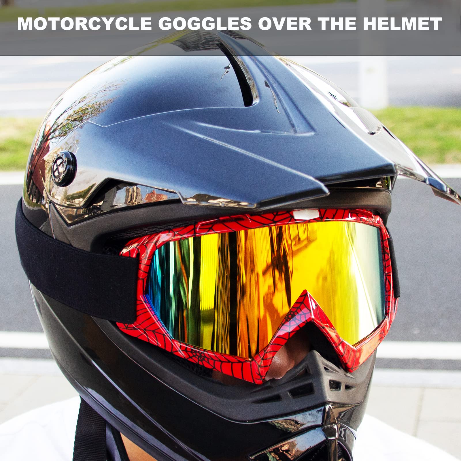 Spider Red Frame Motorcycle Goggles - Uv 400 Otg Offroad Goggles For Adults & Kids