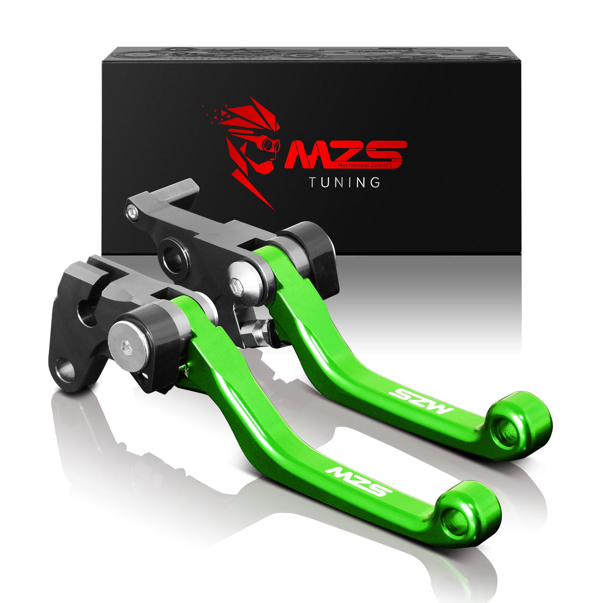 Mzs Dirt Bike Brake Clutch Levers, Pivot Adjustable Cnc Green Compatible With Kx65 2000-2025 / Kx85 2001-2025 / Kx100 2001-2021