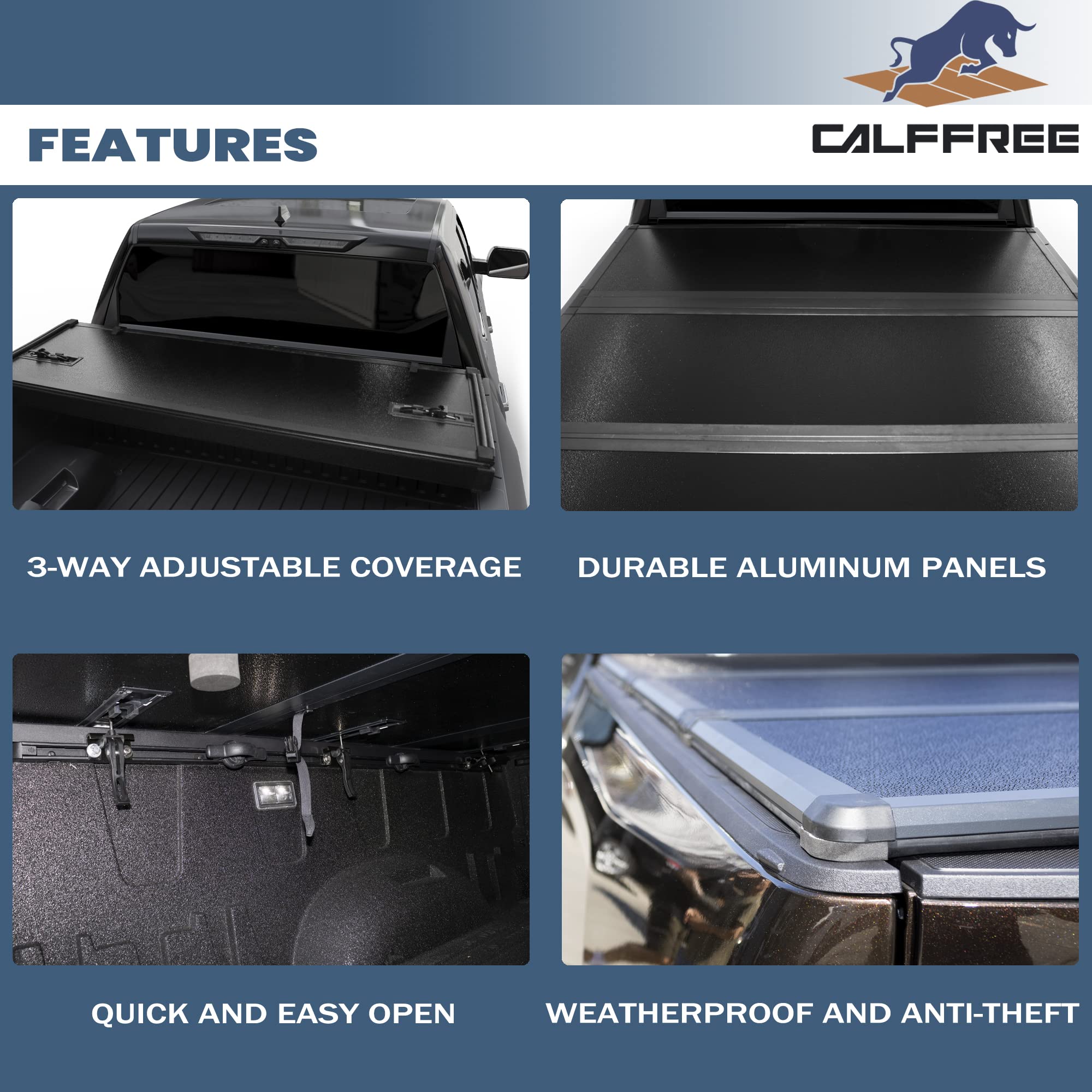 Calffree Hard Folding Truck Bed Tonneau CoverlCFHT-035lFits 2022-2025 Toyota Tundra 6'6 Bed w/OE Rail System (78.7