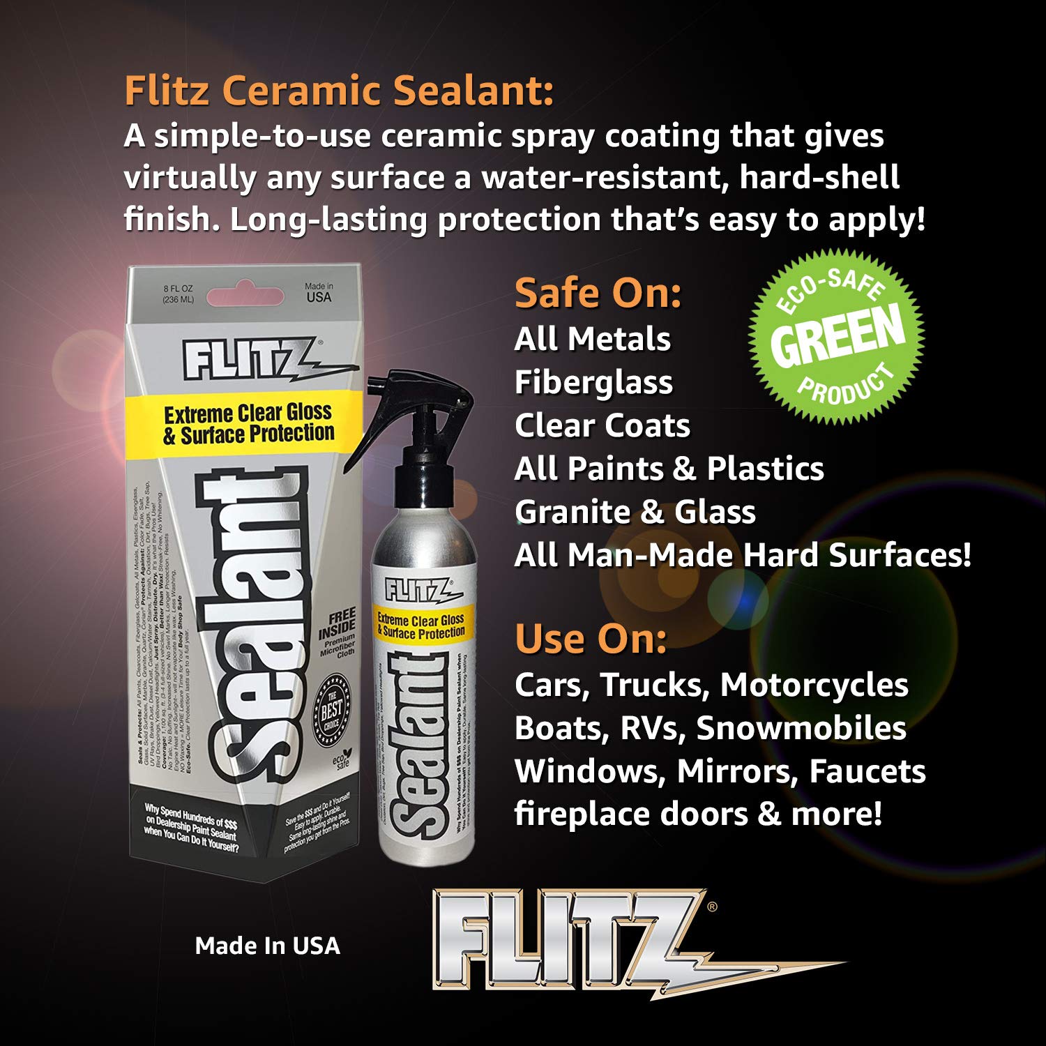 Flitz Ceramic Spray Sealant And Paint Protectant: Shine, Protect And Seal Clear Coat - Plastic, 1 Application Lasts Up To 12 Months, Made In Usa, 8 Oz. - 6 Pack