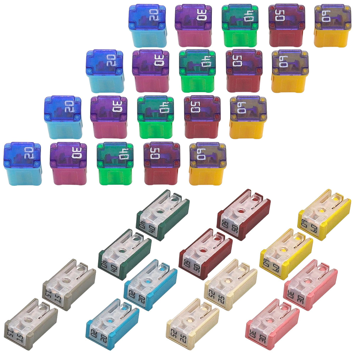 34 pcs Automotive MCASE Compatible Mini Box Shaped Cartridge Fuse Kit for Foreign and Domestic Cars, Trucks, and SUVs