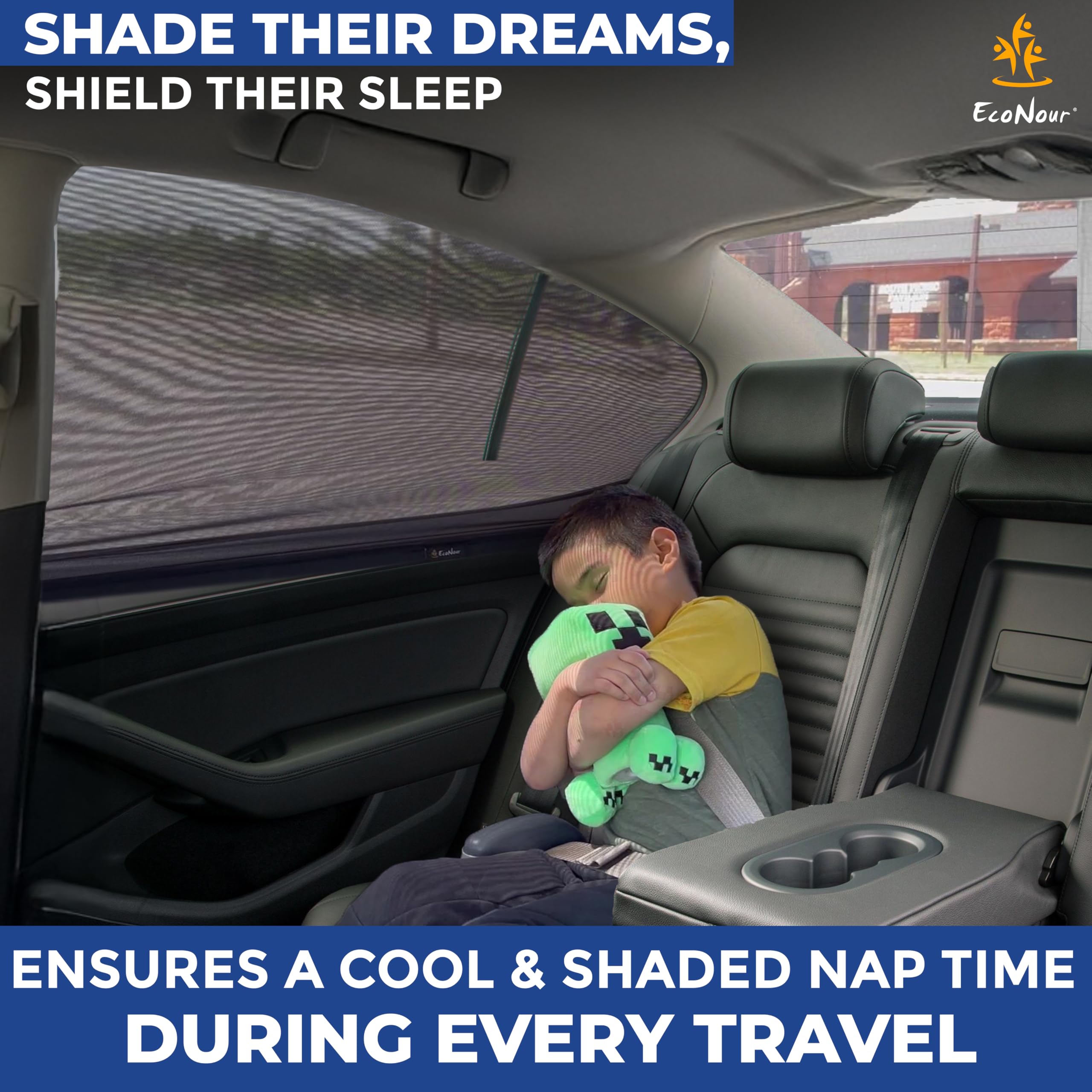 Econour Car Side Window Sun Shade (Pack Of 2) | Stretchable & Breathable Car Window Screens For Complete Sun & Privacy Protection | Fits Most Truck, Suv And Minivan (Xl 42 X 24)