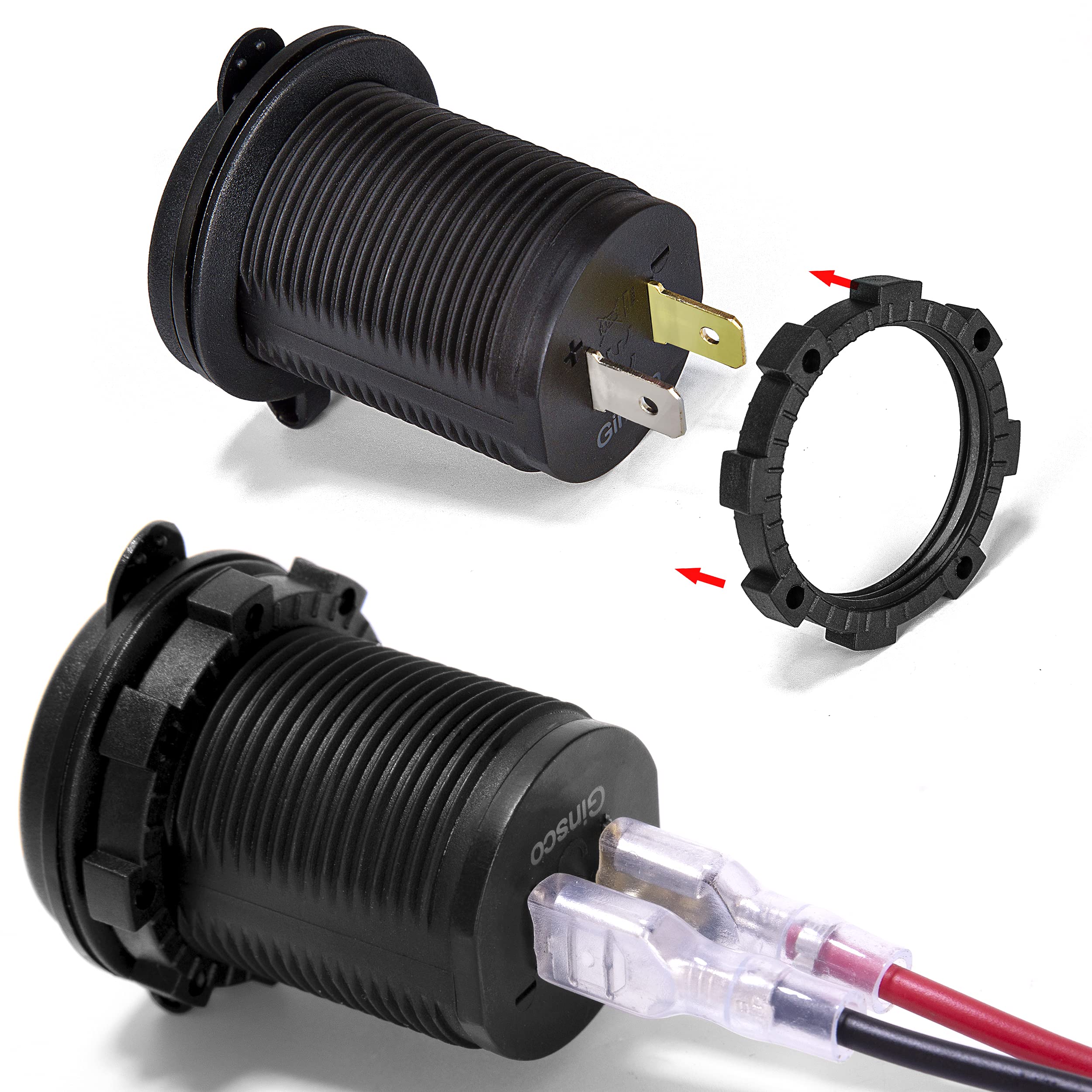 Ginsco Dual USB Charger Socket Power Outlet 2.1A & 2.1A(4.2A) for Car Boat Marine RV Mobile with Wire Fuse DIY Kit Blue LED