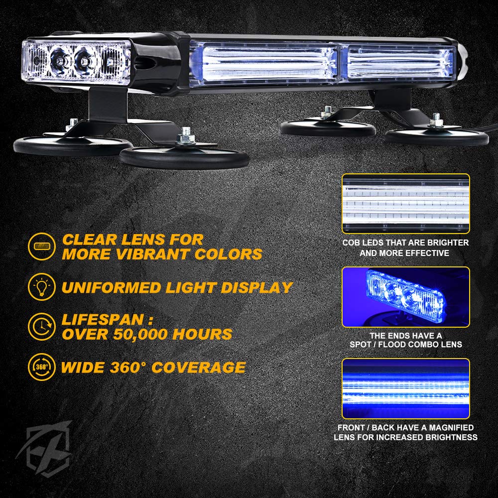 Xprite Blue Cob Led Strobe Rooftop Flashing Light Bar W/Magnetic Base Double Side Hazard Warning Beacon Police Lights For Emerge