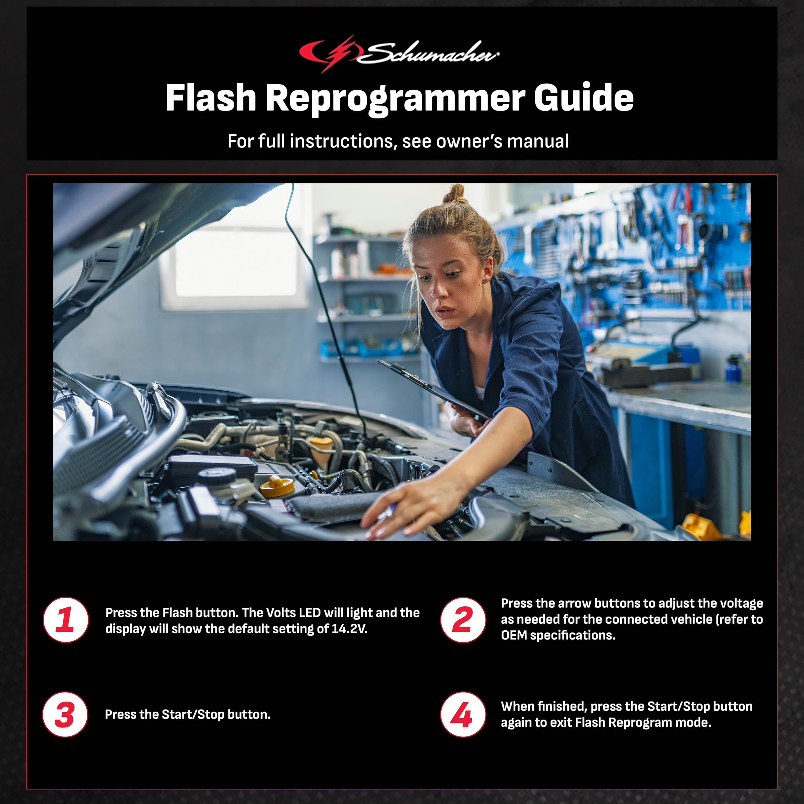 Schumacher Electric Dsr Proseries Inc100 Fully Automatic Battery Charger And Flash Reprogramming Power Supply With Service Mode, 100 Amps, 12 Volts, Black, 1 Unit
