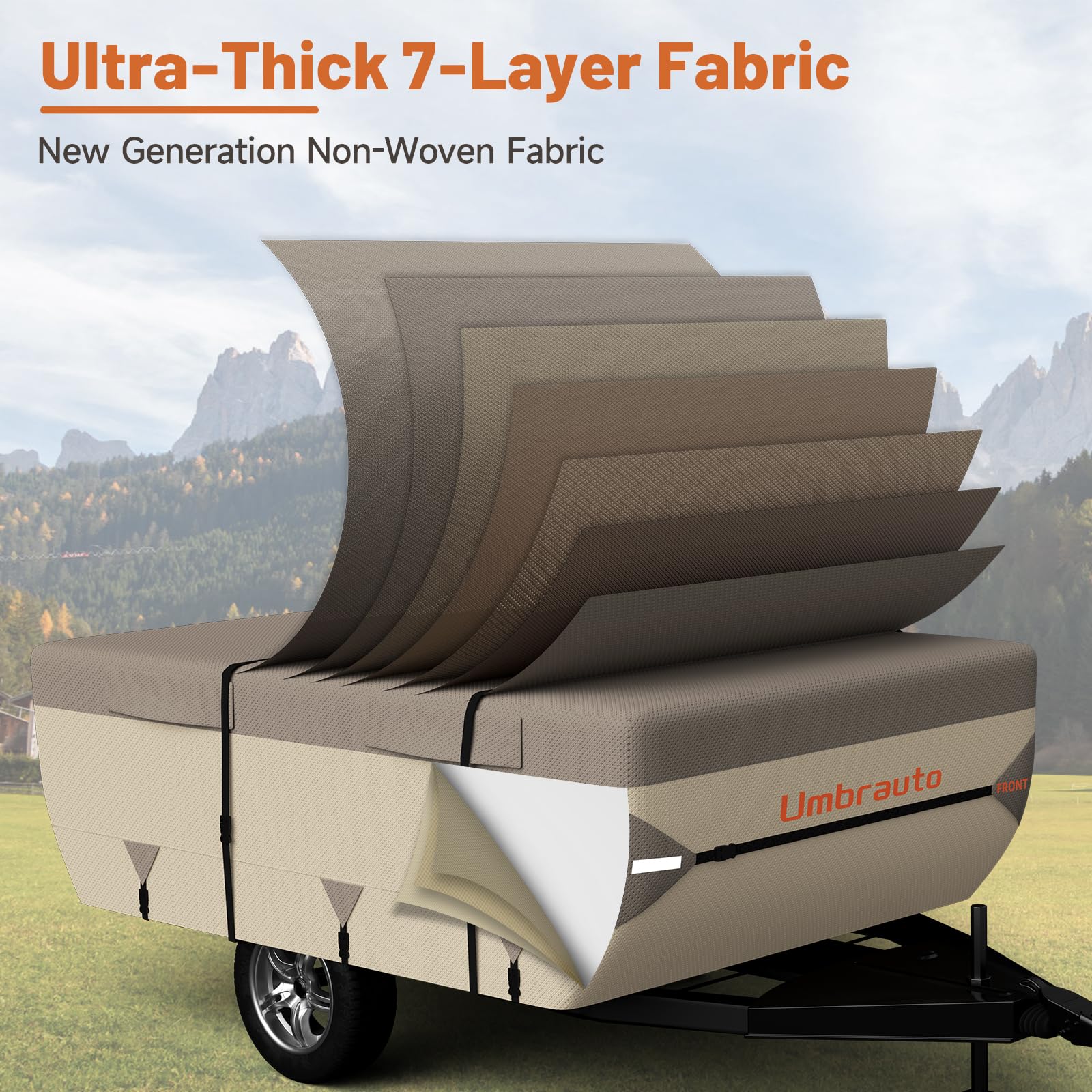 Umbrauto Pop Up Camper Cover for 14'-16' Folding Tent Trailer - 7-Layer Top, 3-Layer Side, Waterproof, Windproof, Sun-Resistant,
