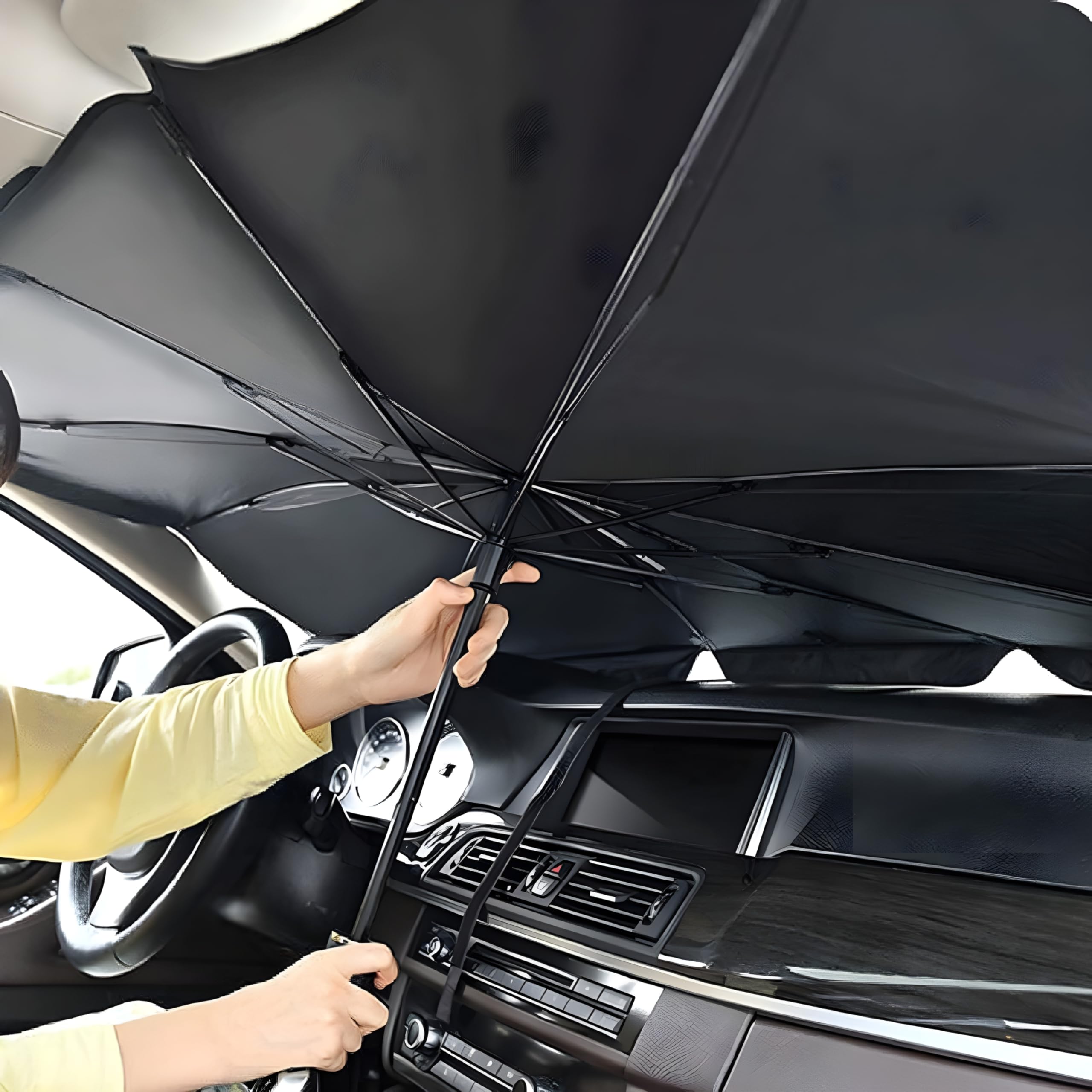 Foldable Car Windshield Sun Shade Umbrella for Front Window | UV Ray Block & Heat Reduction Sunshade for Most Vehicles | Compact