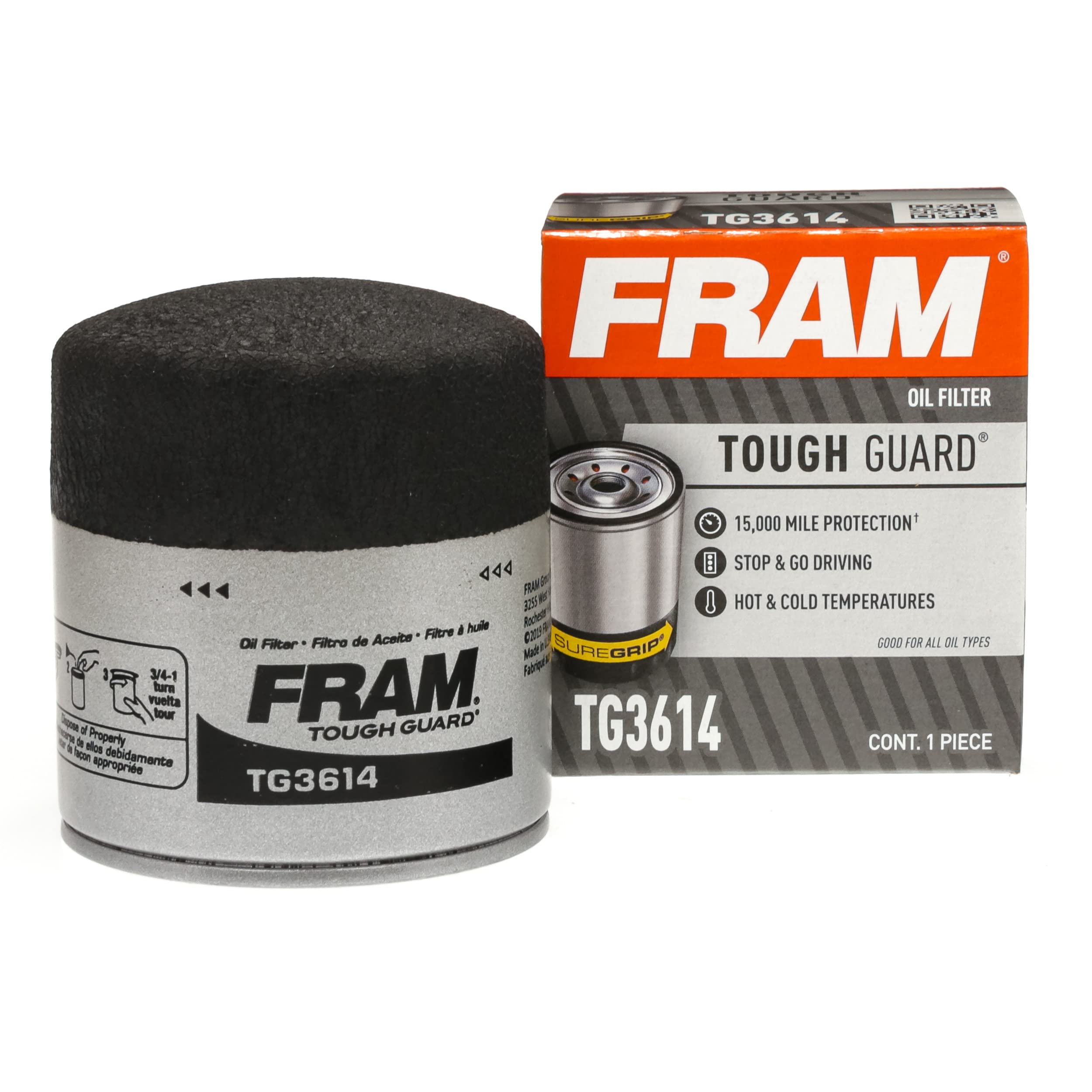 Fram Tough Guard Replacement Oil Filter Tg3614, Designed For Interval Full-Flow Changes Lasting Up To 15K Miles