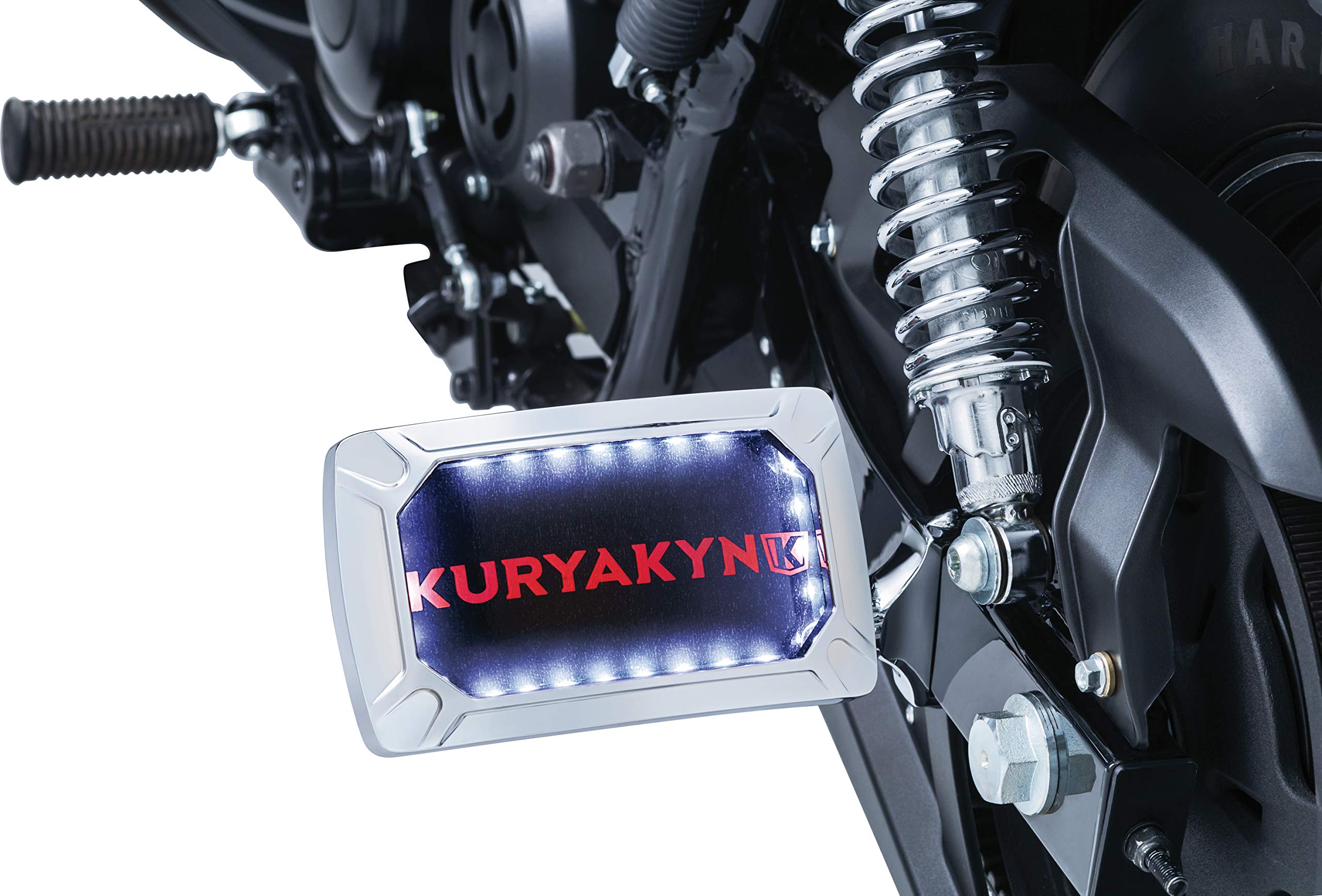 Kuryakyn 3192 Motorcycle Accent Accessory: Nova Curved License Plate Holder and Frame with Wraparound LED Illumination Lighting,