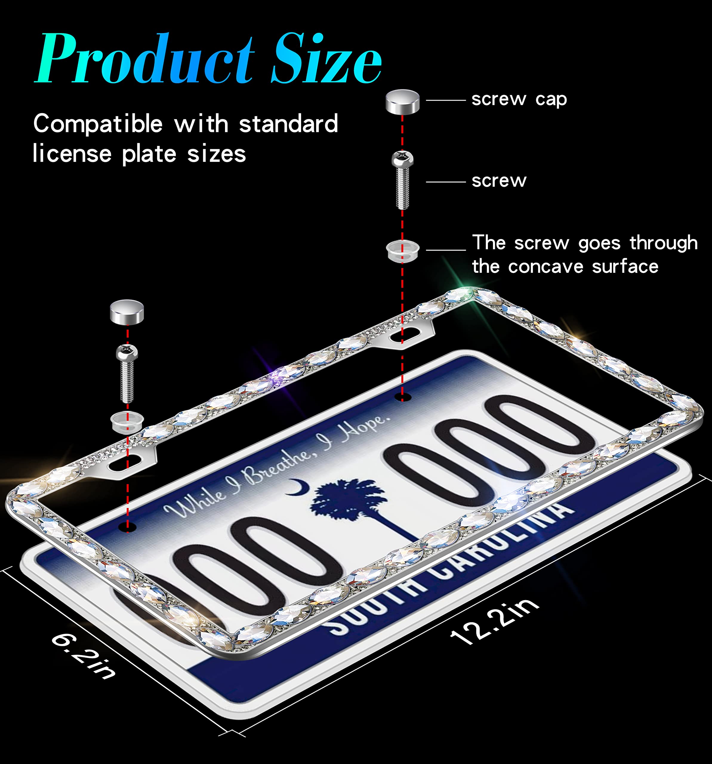 Murimt 2 Pack Bling License Plate Frames For Women With High End Ribbon Gift Box,Rhinestone Sparkly Diamond License Plate Holder