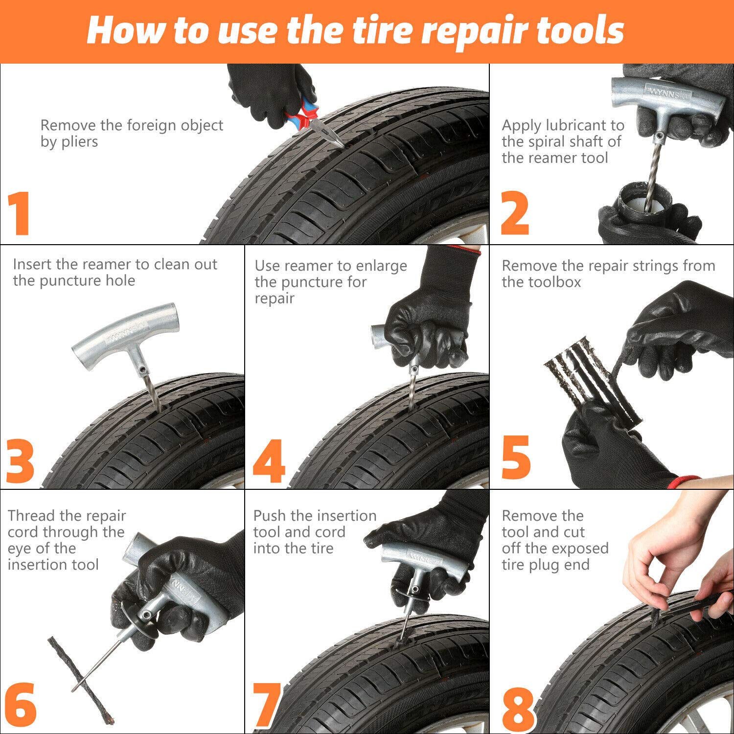 Wynnsky Heavy Duty Tire Repair Tools Kit - 54 Pcs Flat Tire Plug Kit For Motorcycle, Atv, Jeep, Truck, Tractor