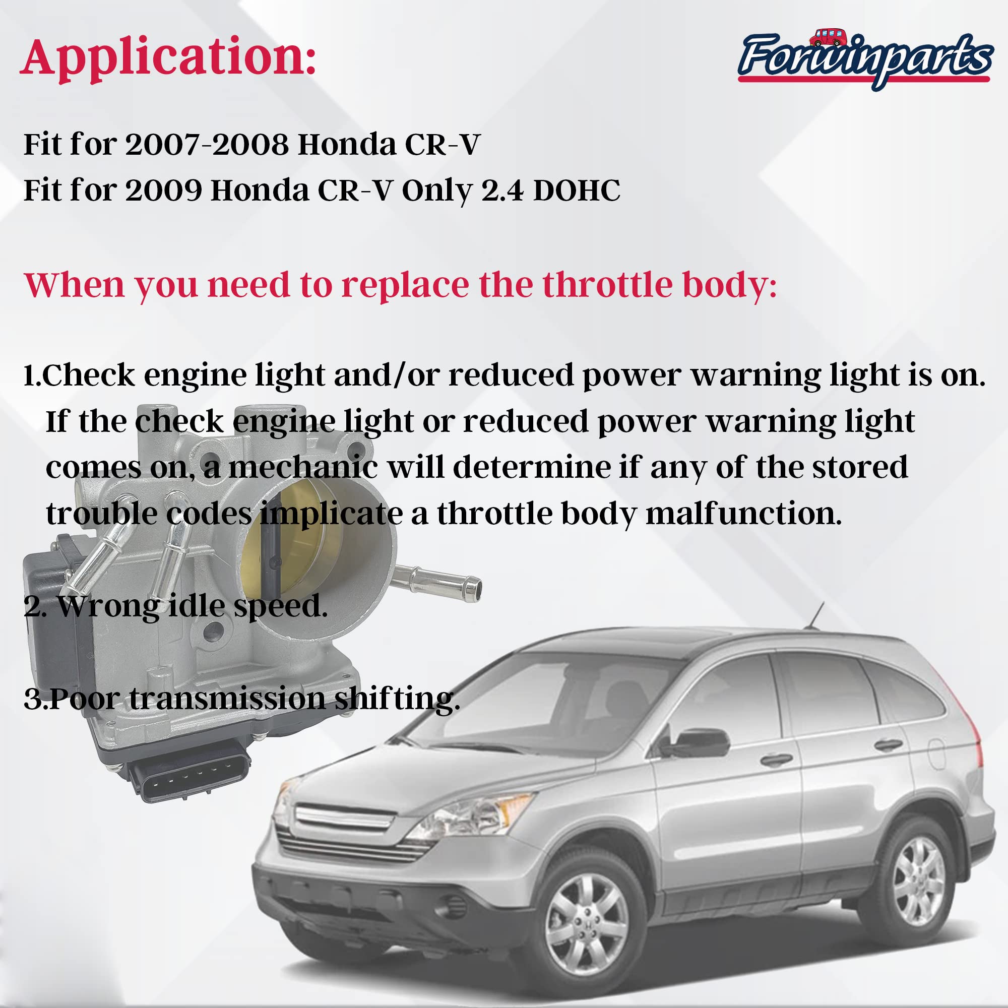 Forwinparts Throttle Body For 2007 Honda Crv 2008 Honda Crv 2009 Honda Crv 2.4L 16400Rzaj01 Tb1020