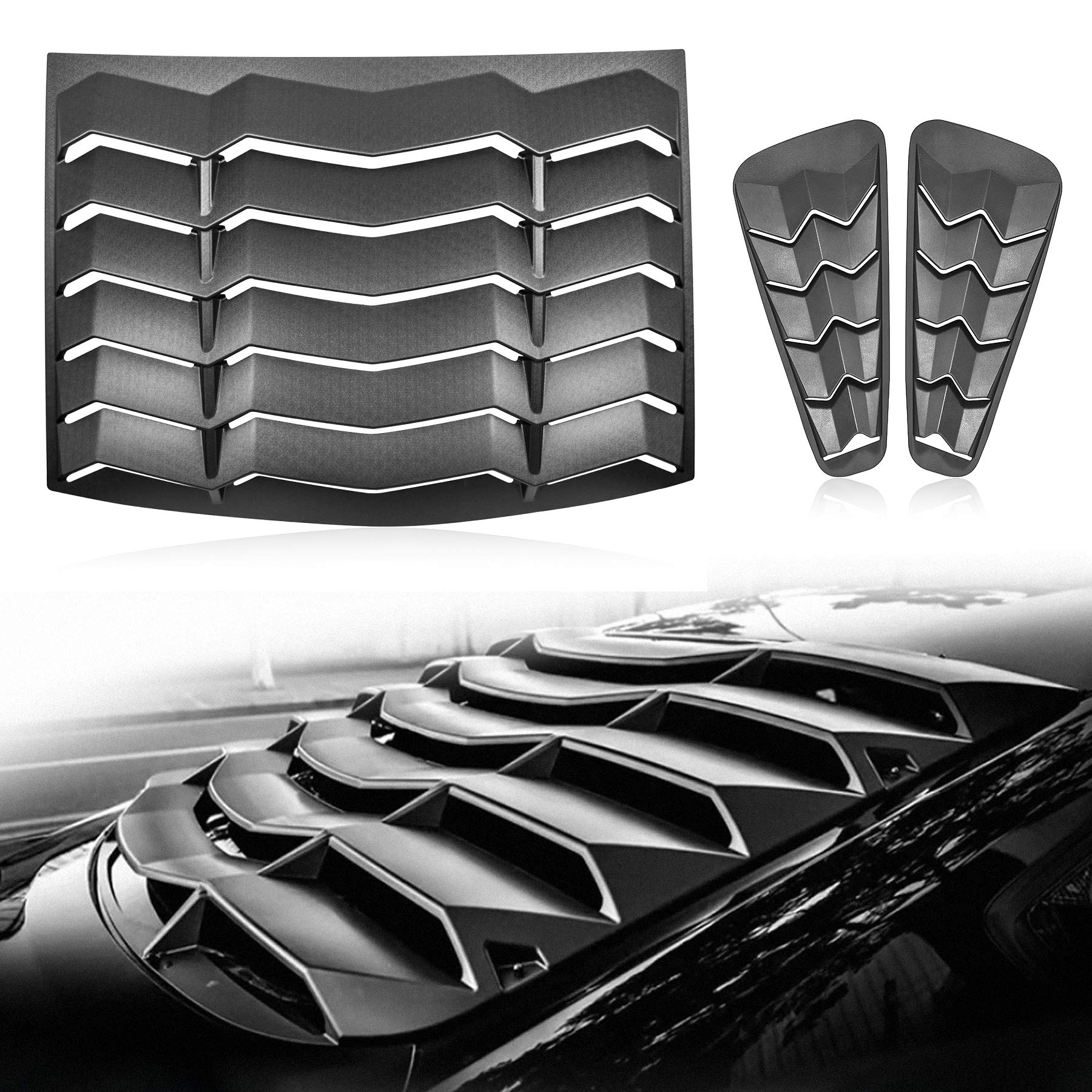 Cumart 2005-2014 Rear+Side Window Louvers Windshield Sun Shade Cover Lambo Style Matte Black Compatible With Ford Mustang 2005 2