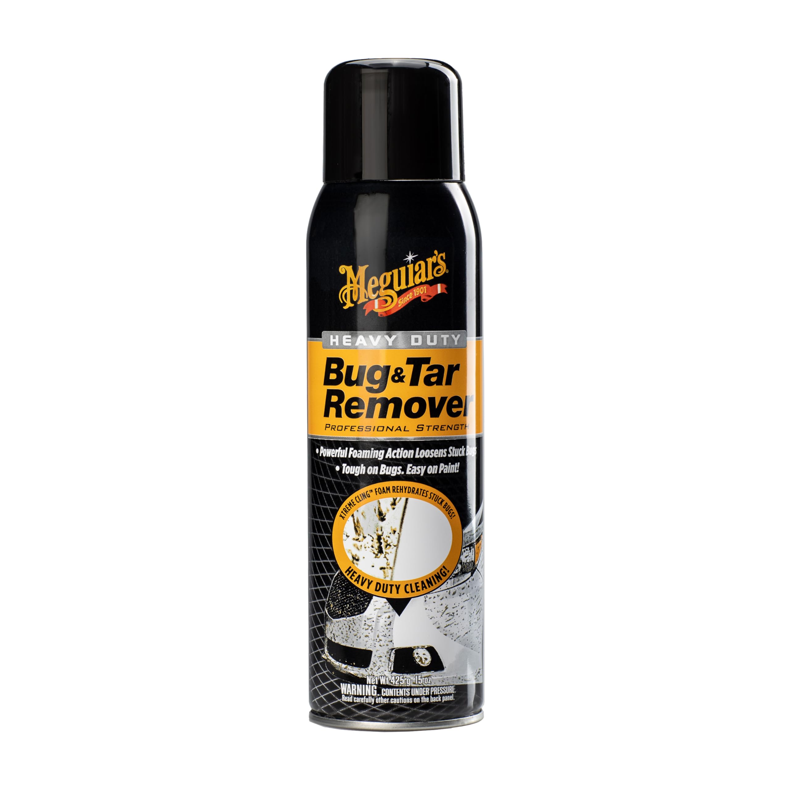 Meguiar'S Heavy Duty Bug & Tar Remover - Quick Bug Remover And Tar Remover Spray - Pro Strength Clear Coat Safe Technology With Powerful Foaming Action To Loosen Stuck Bugs, 15 Oz Aerosol