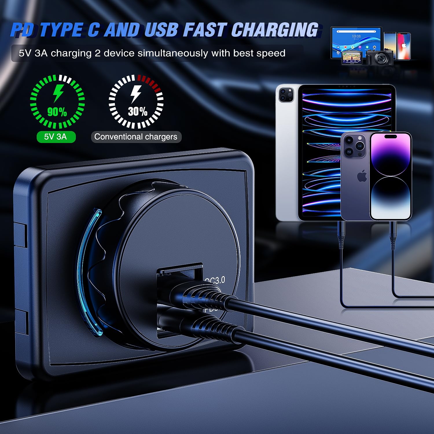 Nilight Quick Usb Socket 12V 24V Pd Type C And Usb Connector 3A Car Outlet With Waterproof Cover Spring Cap Led Light Dual Outle