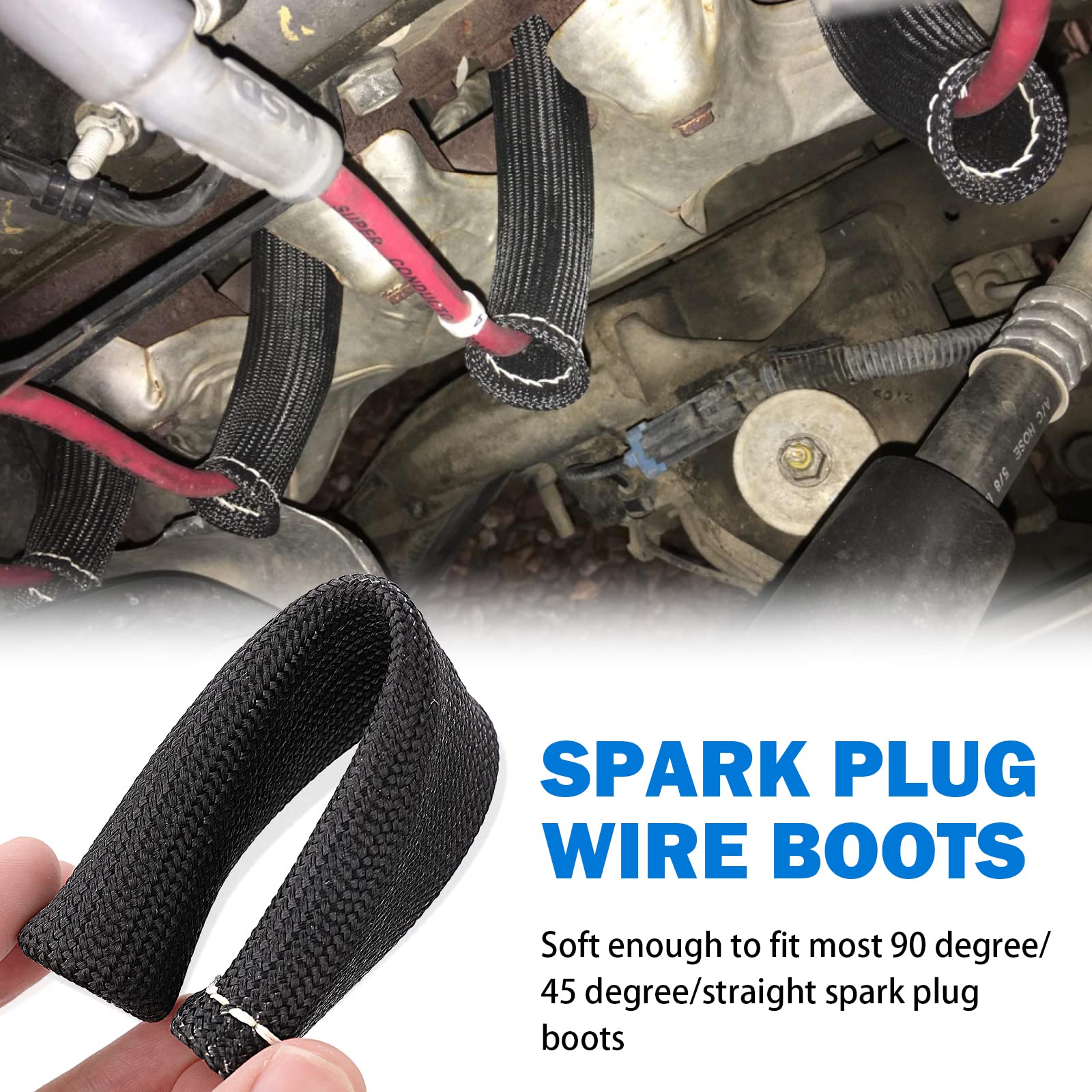 8Pcs Spark Plug Wire Boots Protector Sleeve Heat Shield Cover With 16Pcs Stainless Steel Wire Ties Kit 2500 Degree Spark Plug Wi