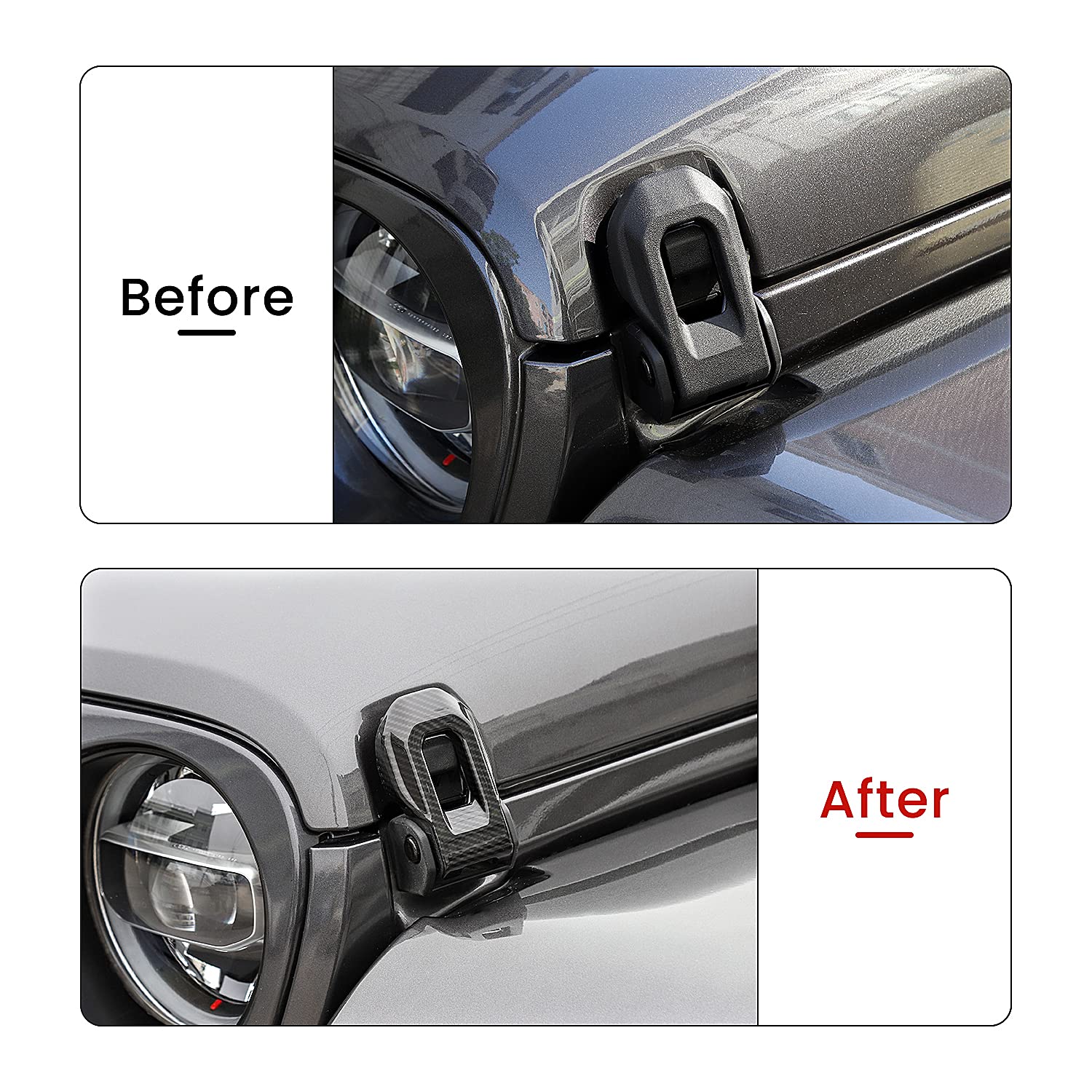 Hoolcar Hood Latch Lock Catch Brackets Cover For 2018-2021 Jeep Wrangler Jl Jlu & 2020-2021 Gladiator Jt, Carbon Fiber