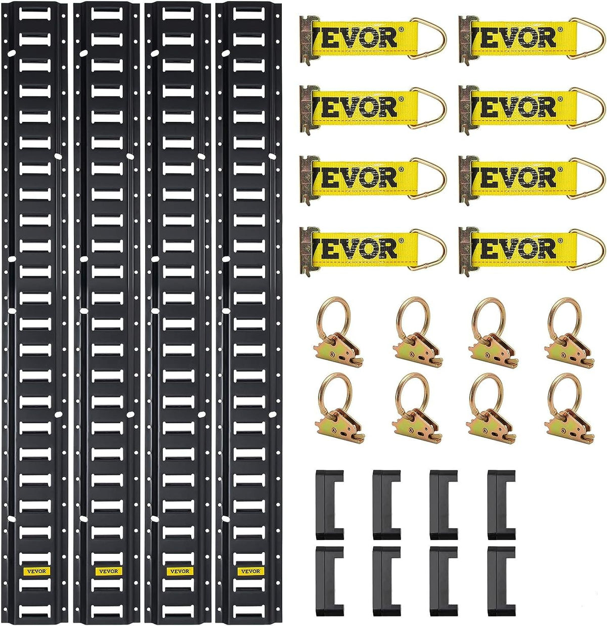 VEVOR E Track Tie-Down Rail Kit, 30PCS 5FT E-Tracks Set Includes 4 Steel Rails & 2 Single Slot & 8 O Rings & 8 Tie-Offs w/D-Ring