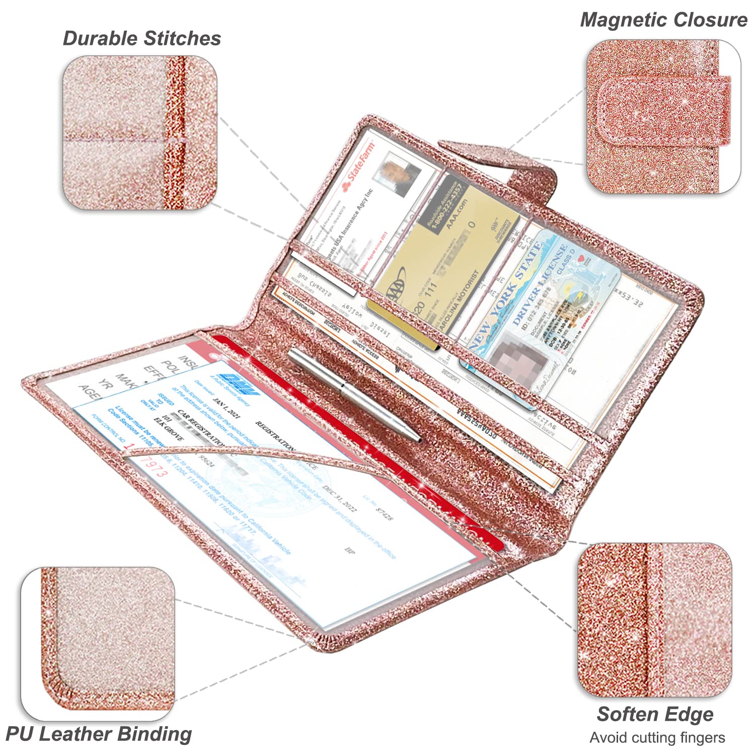 Rsaquar Car Registration And Insurance Holder, Vehicle Car Glove Box Organizer, Cool Car Accessories For Id, Driver License Card