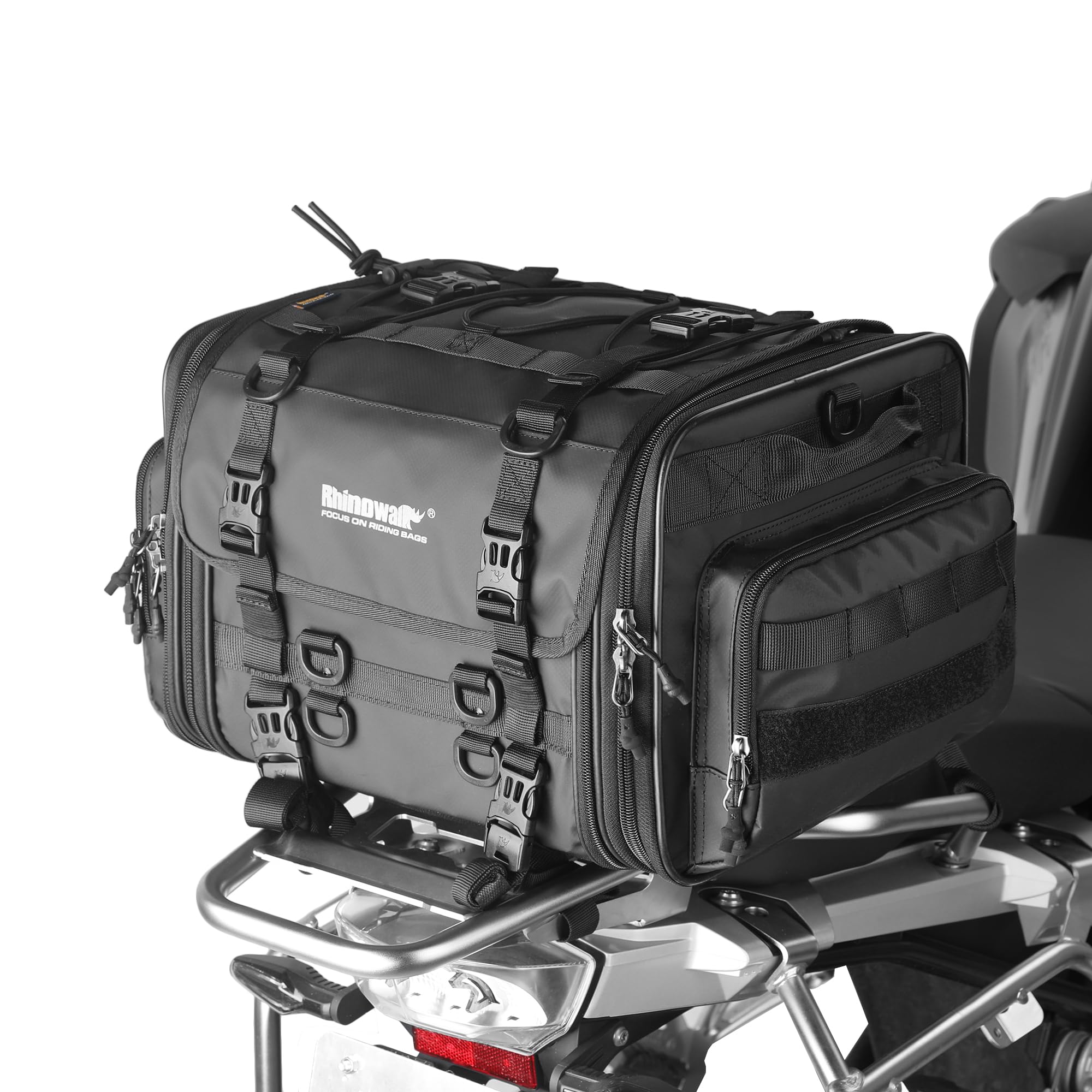 Rhinowalk Motorcycle Tail Bag Expandable Motorcycle Travel Luggage 80L Waterproof All Weather/Trunk/Rack Bag With Sissy Bar Stra