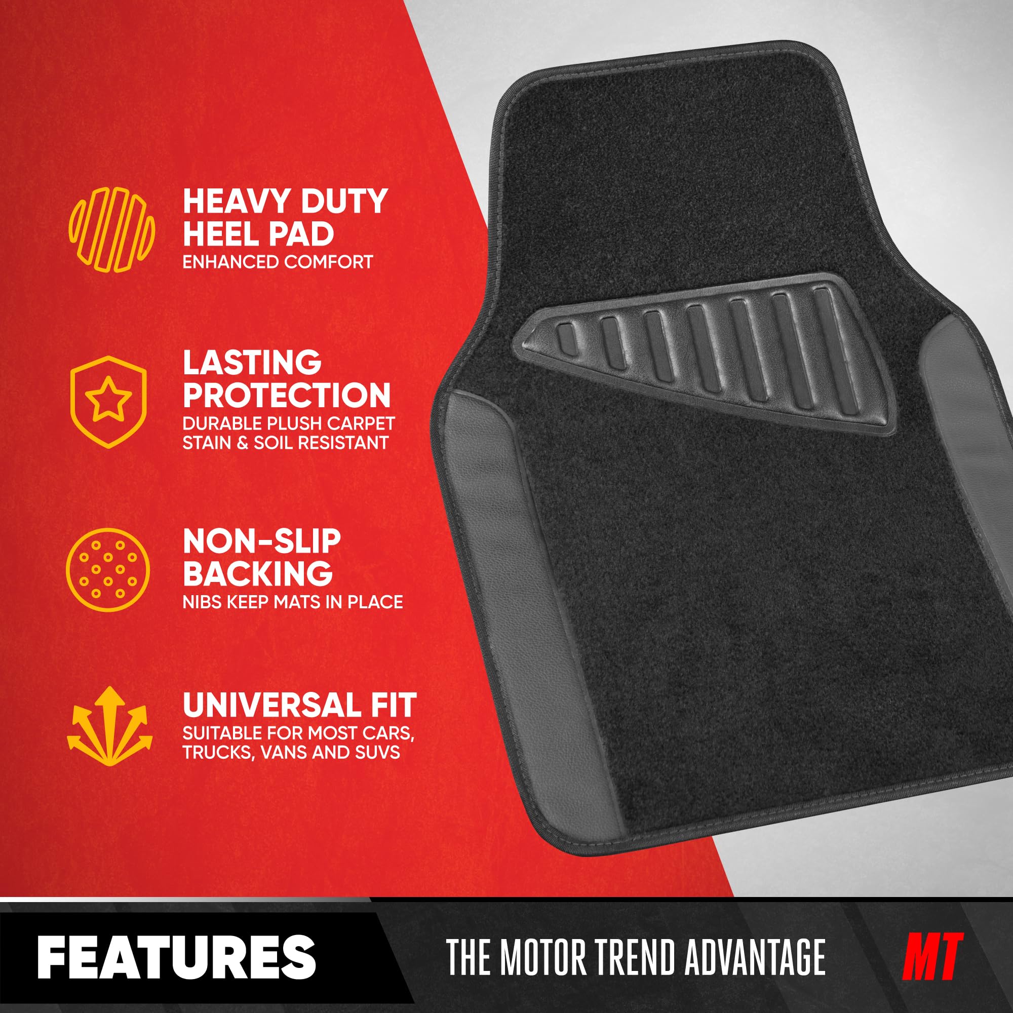 Motor Trend Waterproof Car Floor Mats Universal Fit Car Mats with Driver Heel Pad Leather Car Carpet Floor Mats for SUV Van Seda