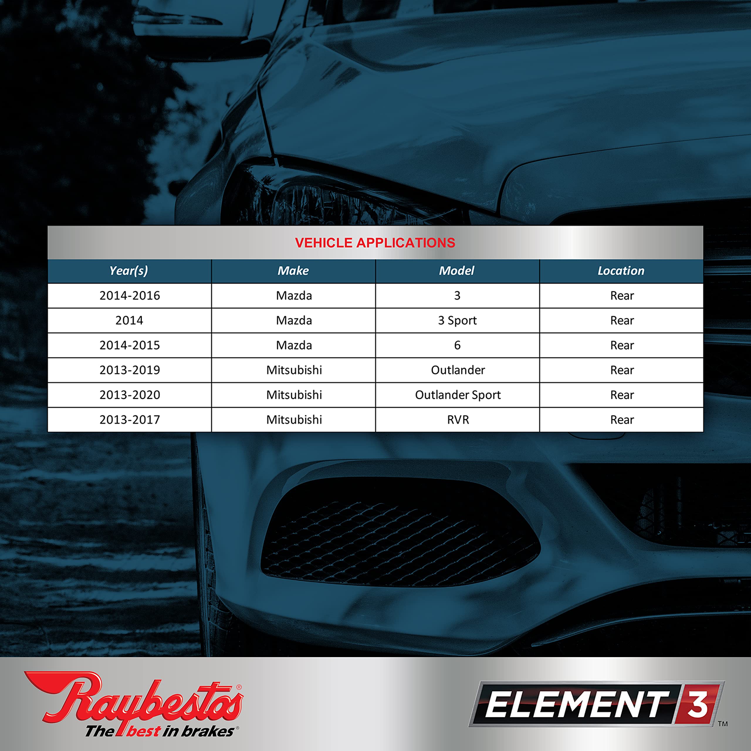 Raybestos Element3 Eht Automotive Replacement Rear Brake Pad Set For Selected Mazda (3/6), Mitsubishi (Outlander/Rvr) Model Year