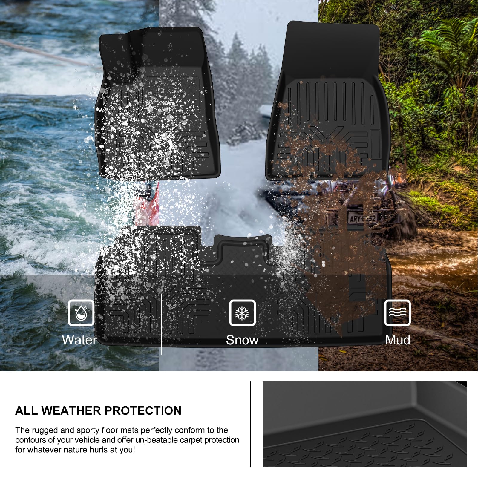 Kiwi Master Floor Mats For 2012-2020 Tesla Model S All Weather Protector Mat Front & Rear 2 Row Seat Heavy Duty Tpe Slush Liner