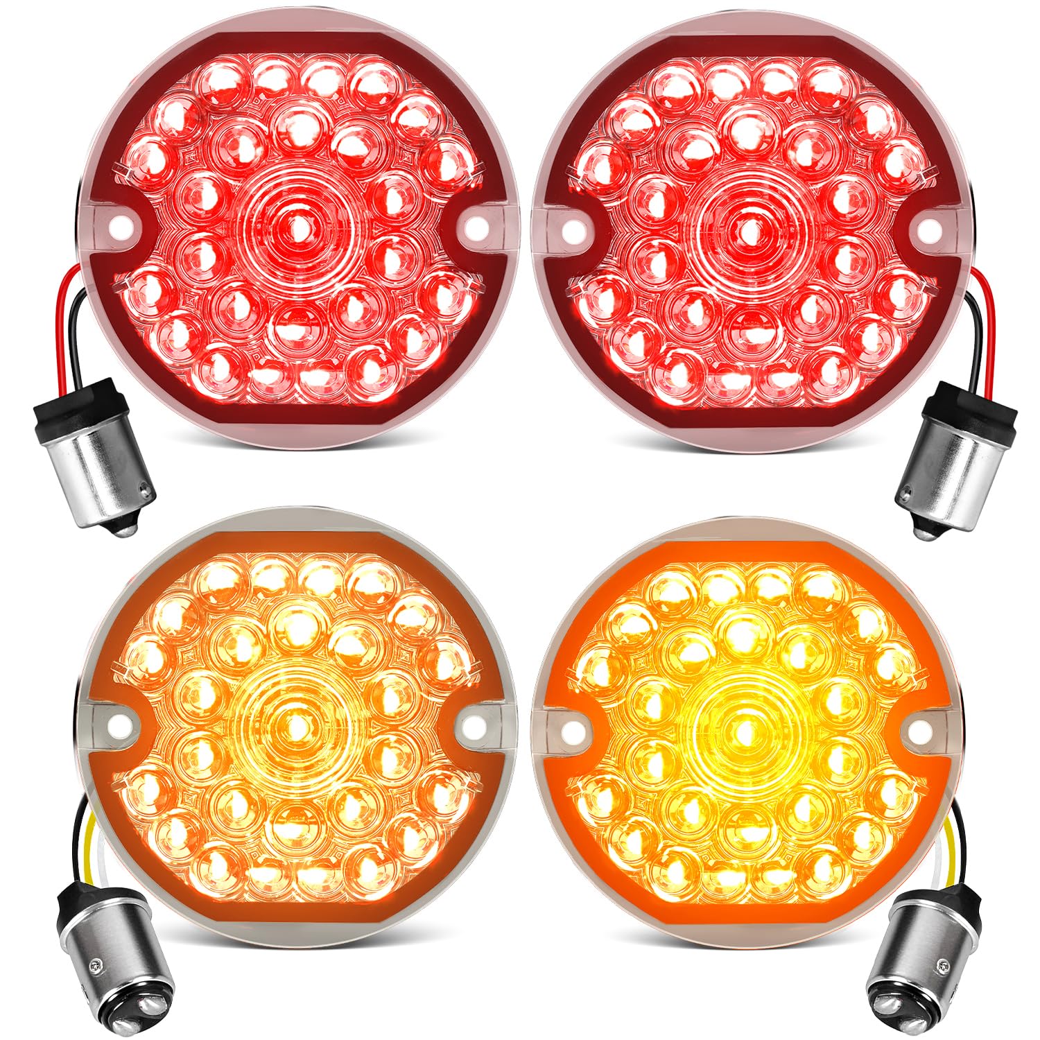 3-1/4 Inch Led Turn Signal Kit 1157 Double Base Front Turn Signal + 1156 Single Connector Rear Signals Lights Compatible With Ha