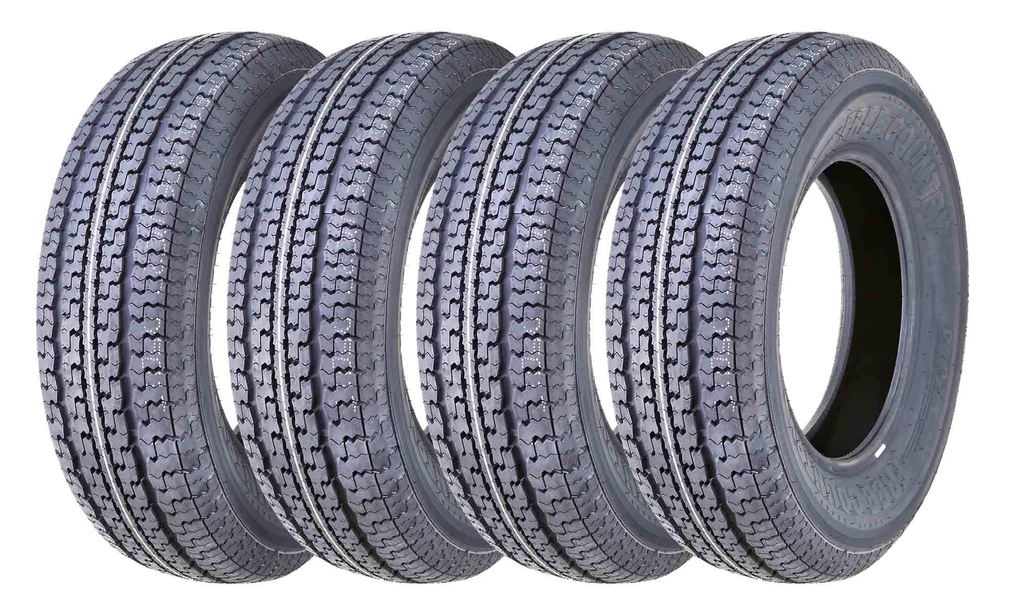 Grand Ride Set Of 4 Free Country Trailer Tires St185/80R13 6 Ply Load Range C Steel Belted Radial W/Featured Scuff Guard 11152