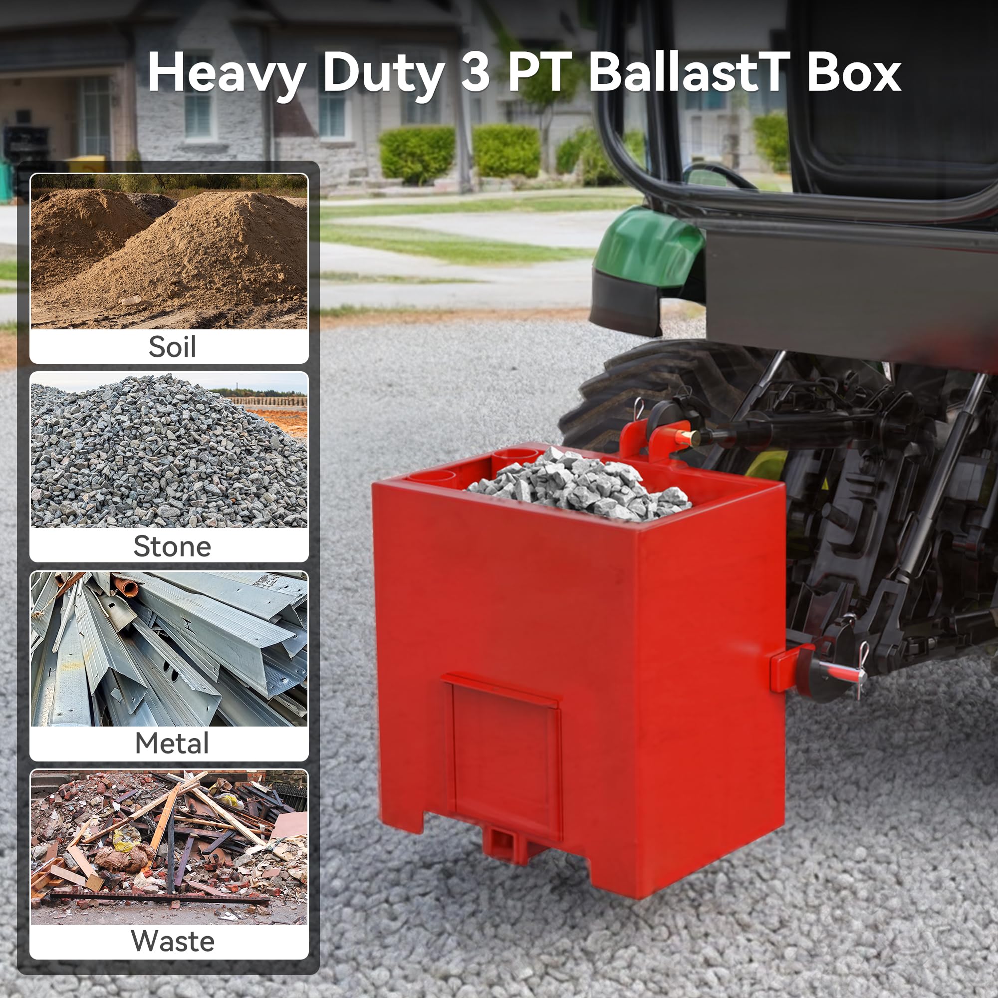 YITAMOTOR 3 Point Hitch Ballast Box, 800 lbs, Alloy Steel, Quick Hitch Receiver, Red, Model MAYIM0VQzt